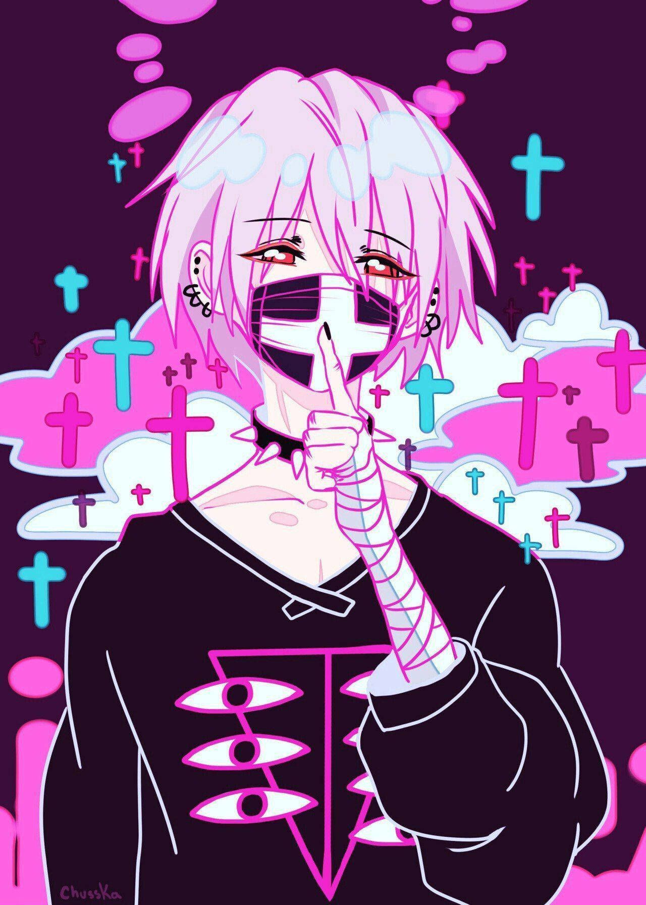 1280x1792 Download Pastel Goth Anime Boy With Mask Wallpaper