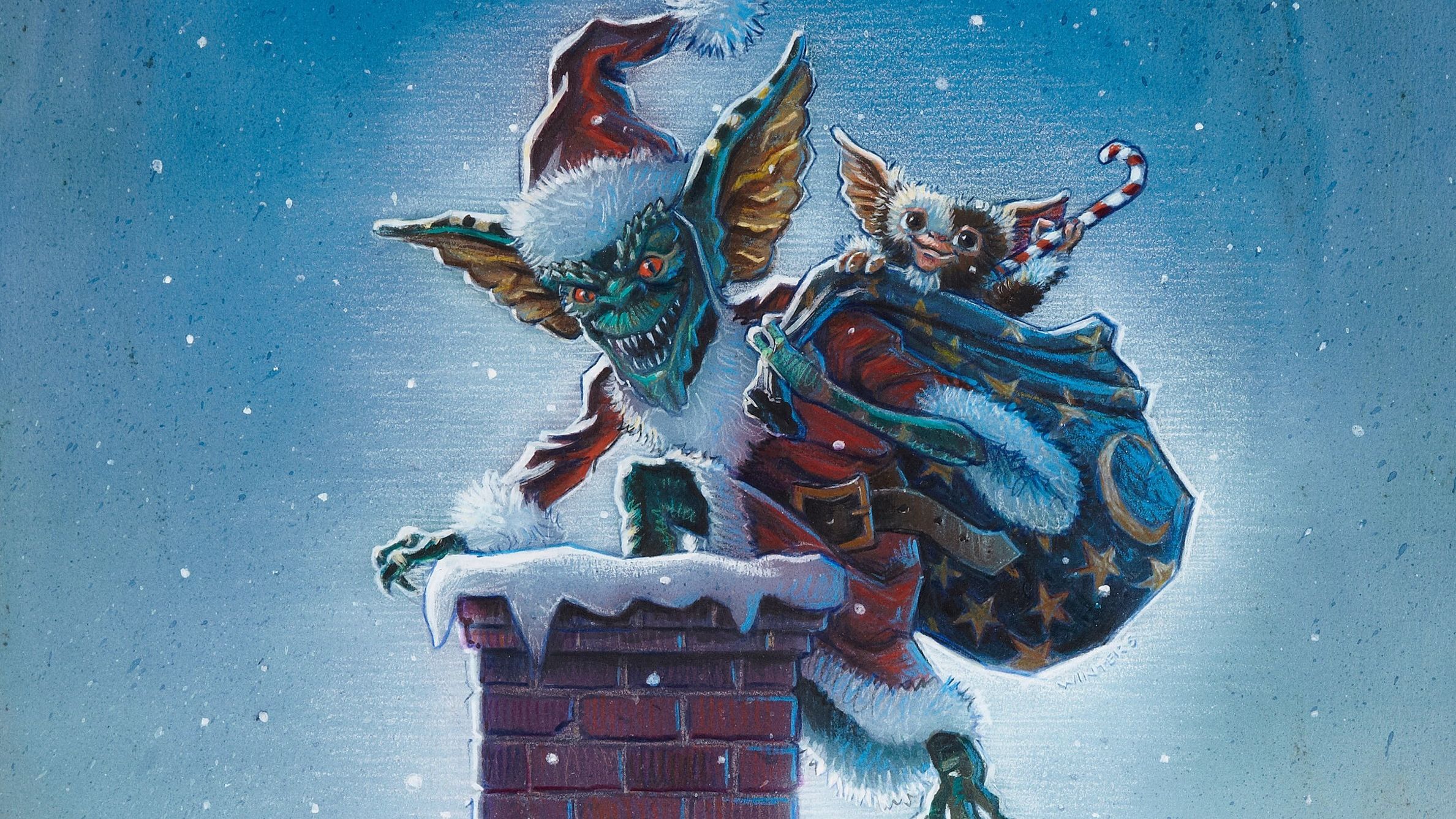 2377x1337 HD Gremlins Movie Wallpaper: Gizmo's Shadow Unleashedx1080