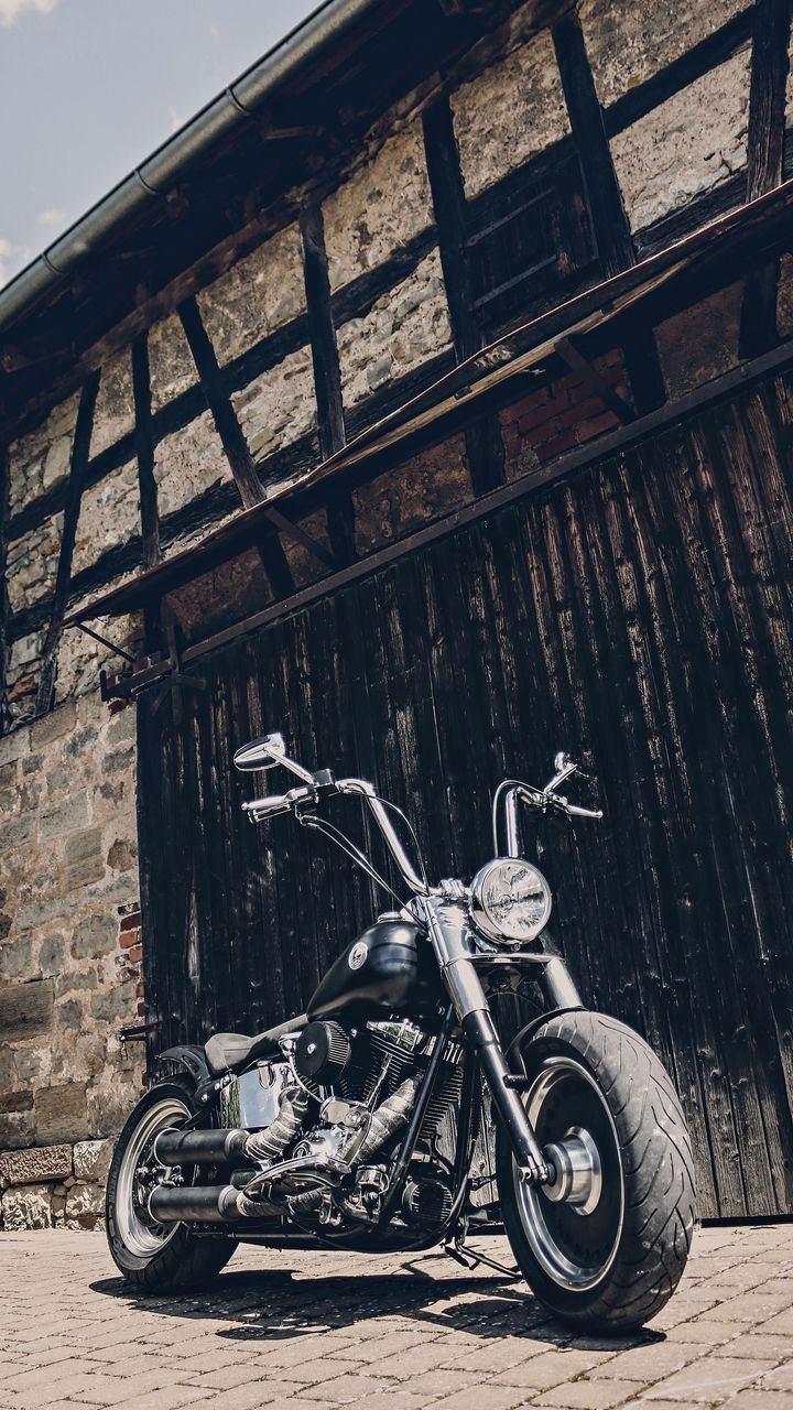 720x1280 Harley Davidson Motorcycle Parked in Front of Brick Building. Motorcycle wallpaper for iphone, Motorcycle wallpaper black background, Motorbikes