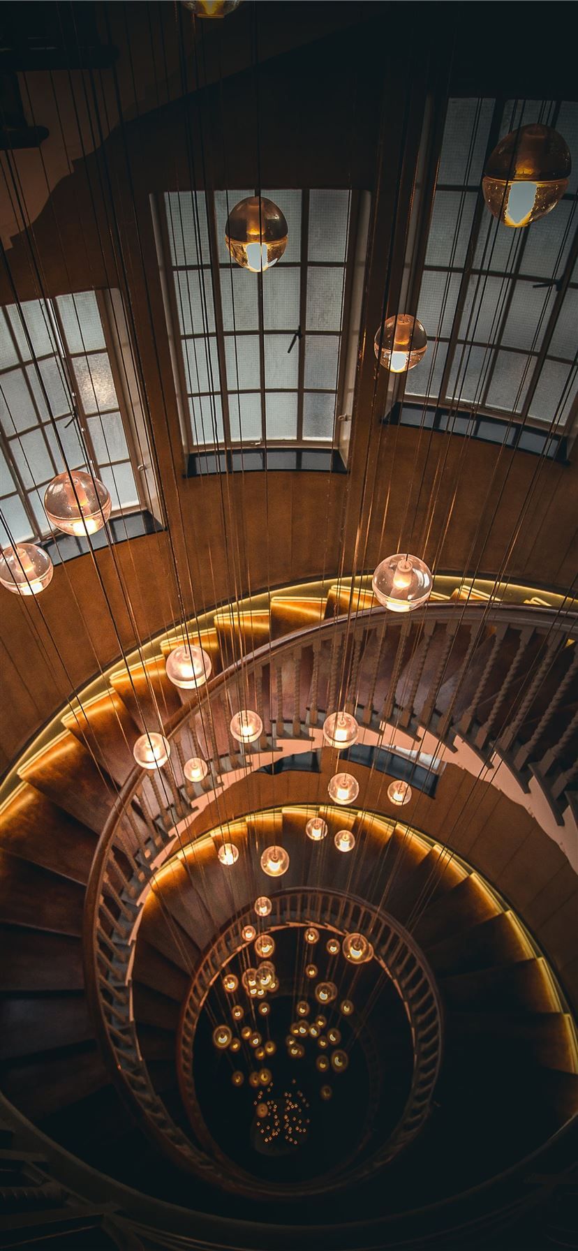 828x1792 twirl stairs with chandeliers iPhone 11 Wallpaper Free Download