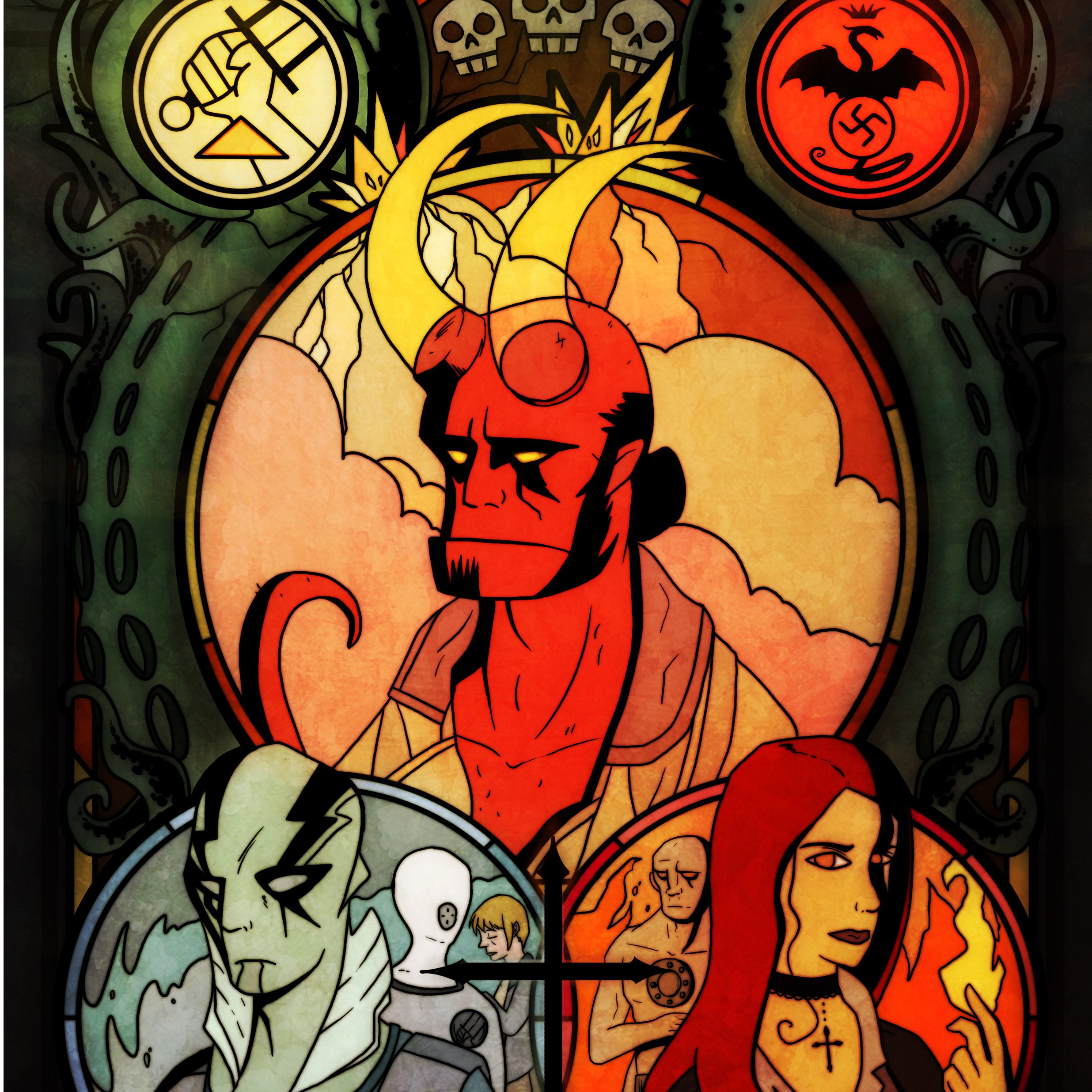 2472x2472 Hellboy Stained Glass A3 Print Print Matte