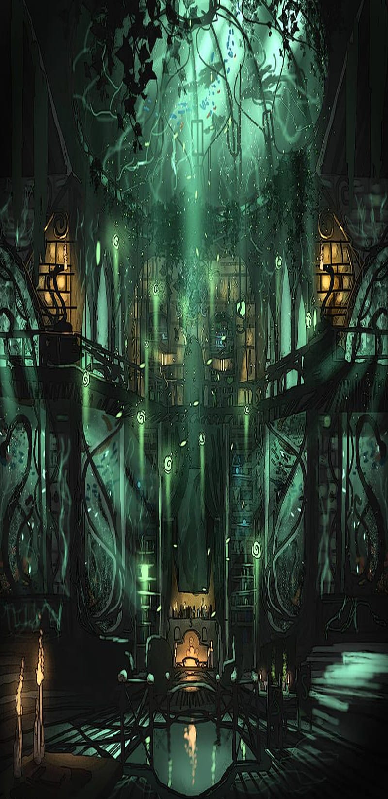 800x1644 Slytherin commons, ambitious, cunning, dark, fantasy, green, harry potter, hogwarts, HD phone wallpaper