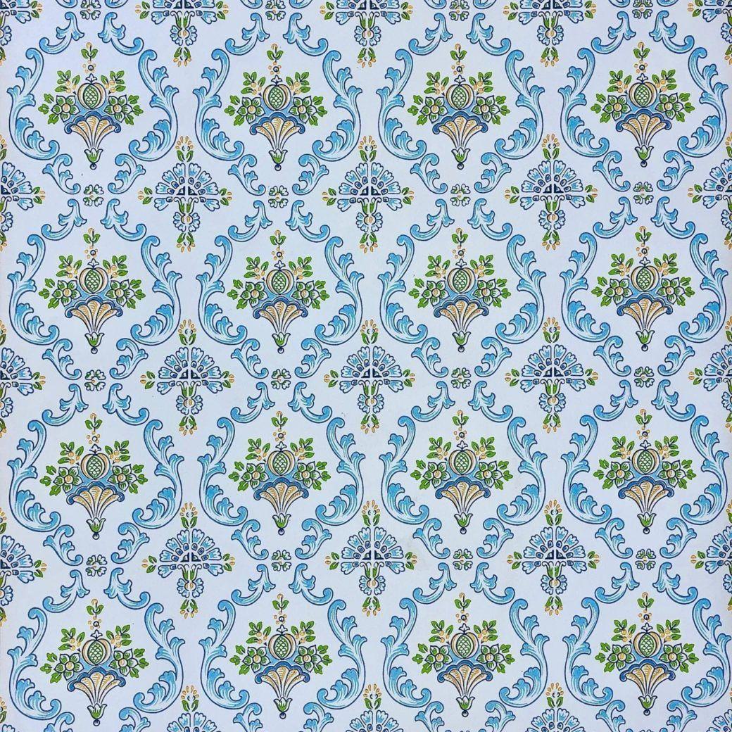 1040x1040 Vintage Wallpaper Shop. Vintage Blue Damask Wallpaper