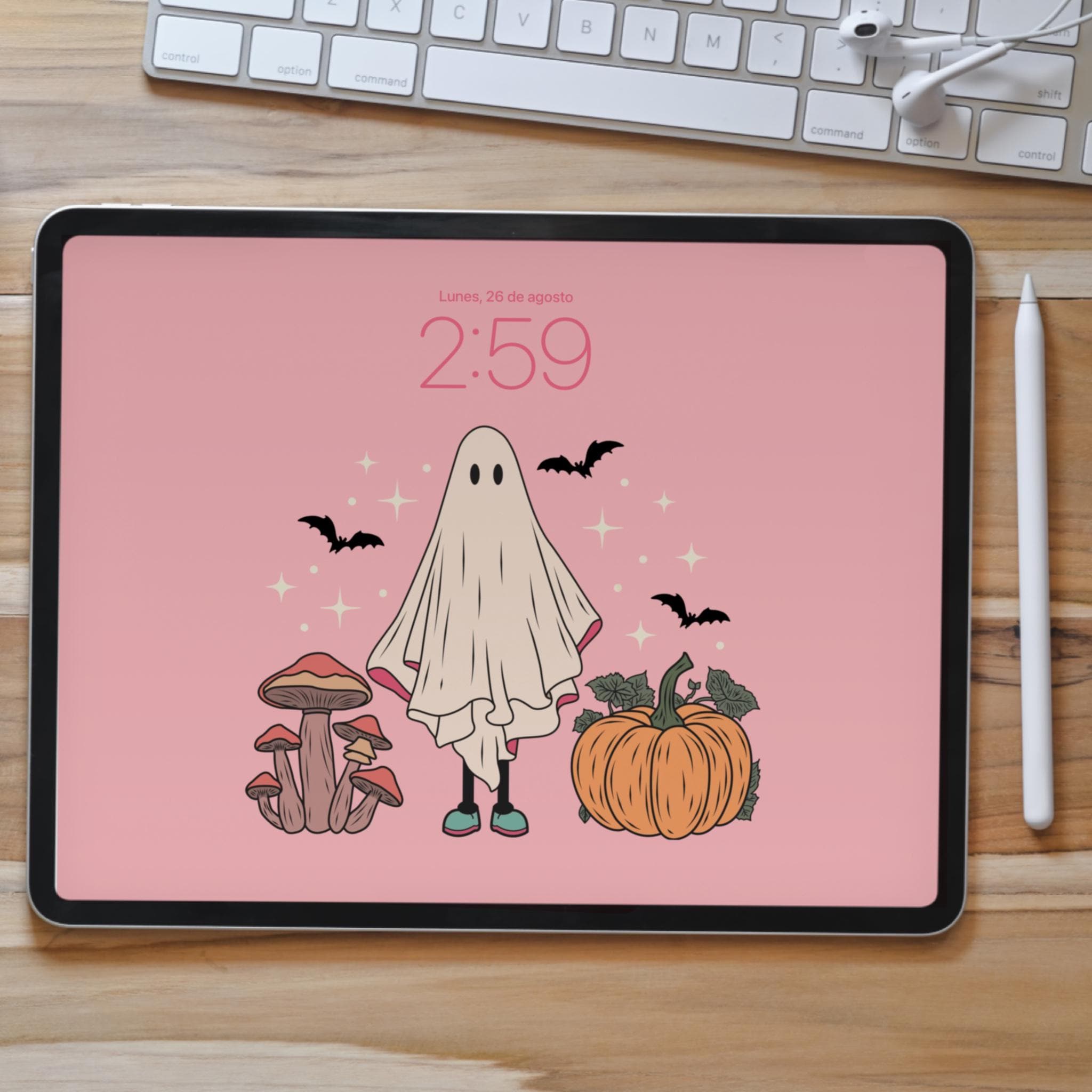 2048x2048 Halloween iPad Wallpaper FALL iPad Wallpaper Pink HALLOWEEN Aesthetic Wallpaper, Autumn Tablet Wallpaper, Cute iPad Background, Spooky iPad