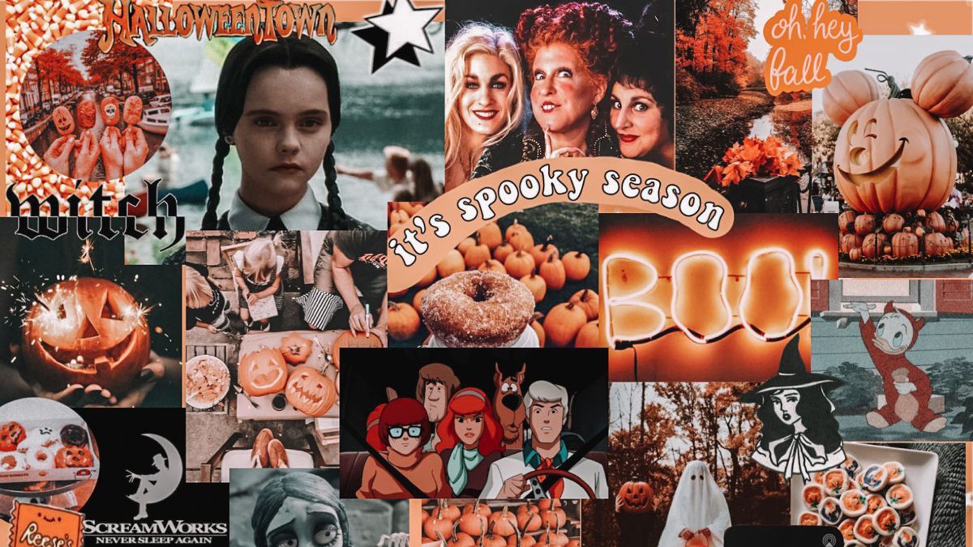 1920x1080 Girl Halloween Autumn Spooky Season Pumpkins Funny Face HD Fall Collage Wallpaper