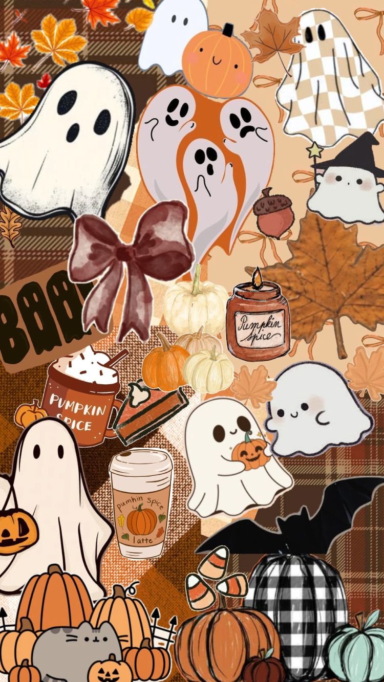 750x1333 Cute Pumpkin Spice Ghost Halloween Wallpaper for iPhone