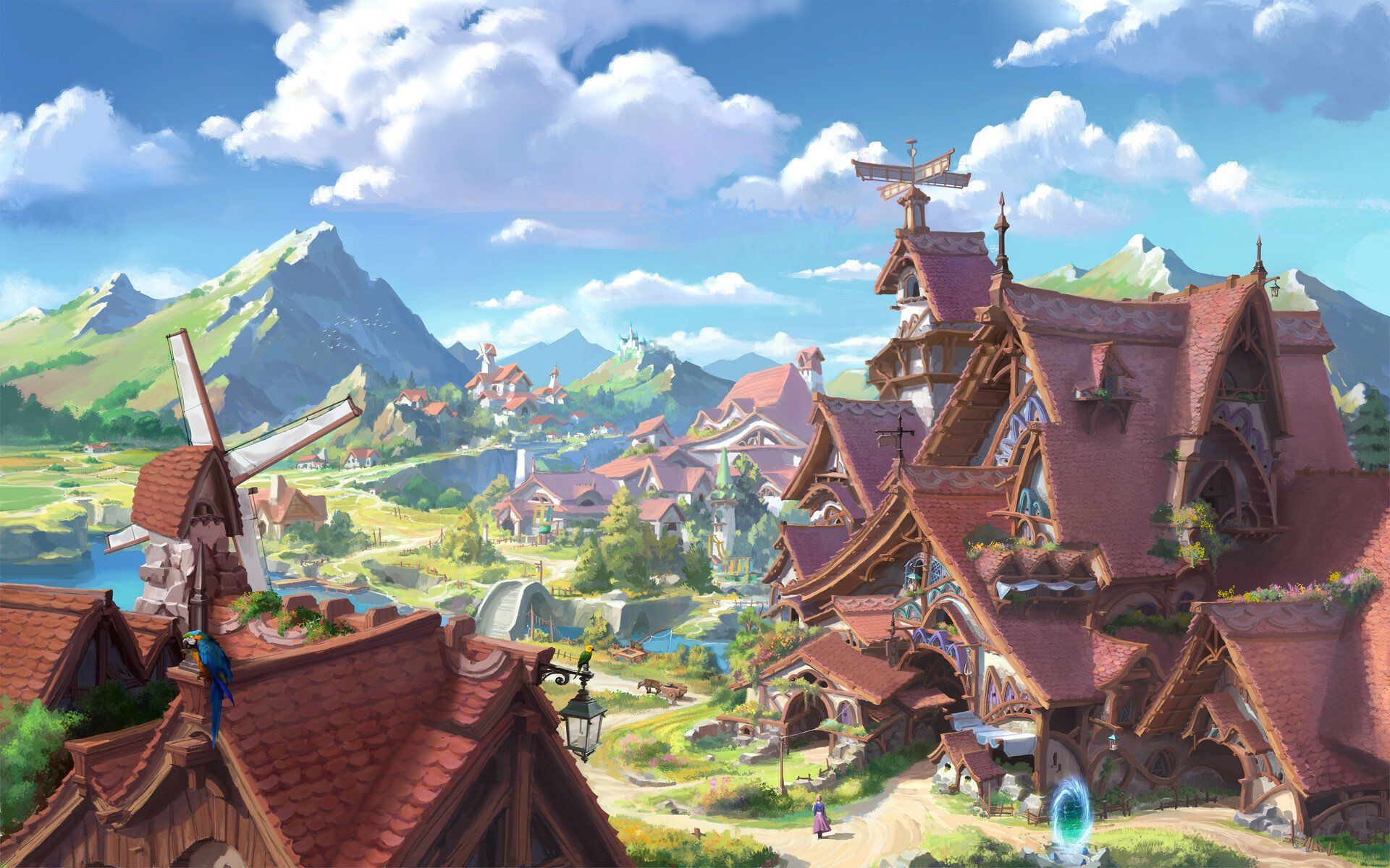 1920x1200 Enchanting Fantasy Cityscape HD Wallpaper