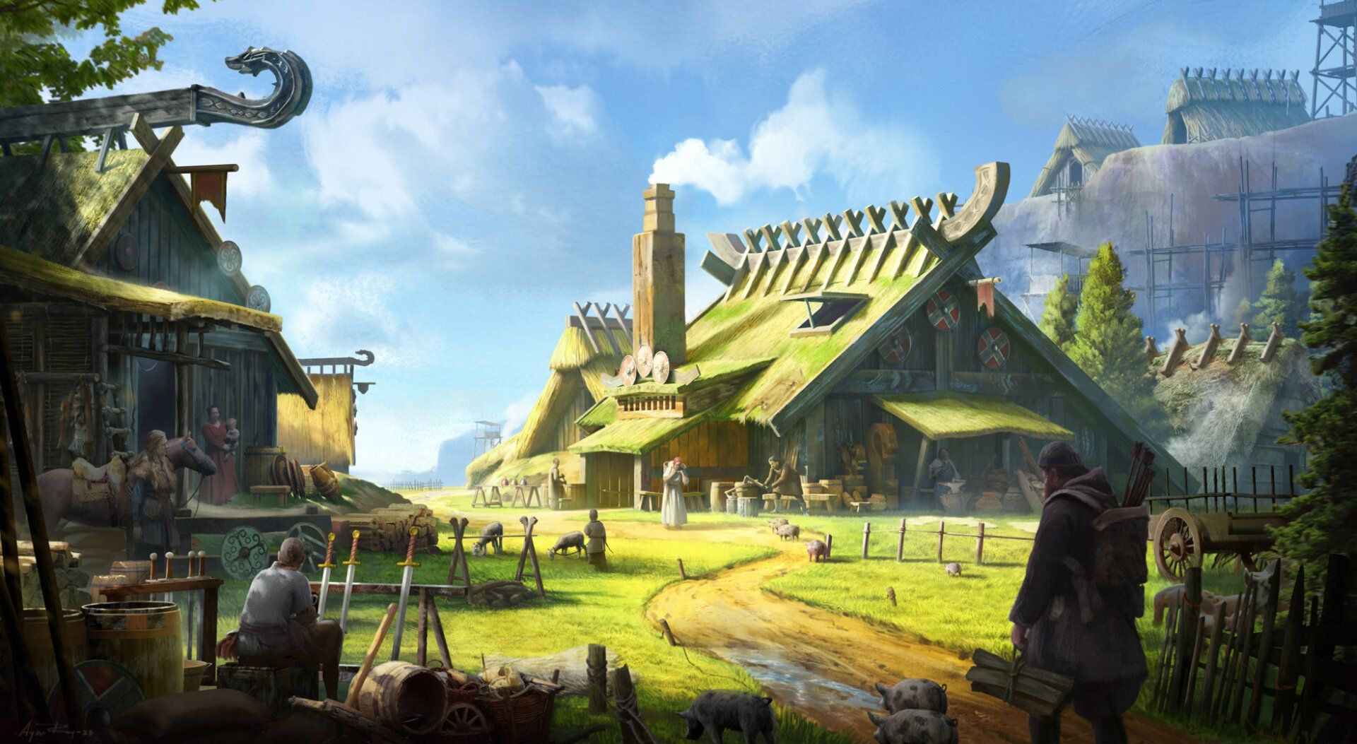 1920x1053 Epic Viking Fantasy Village HD Wallpaper