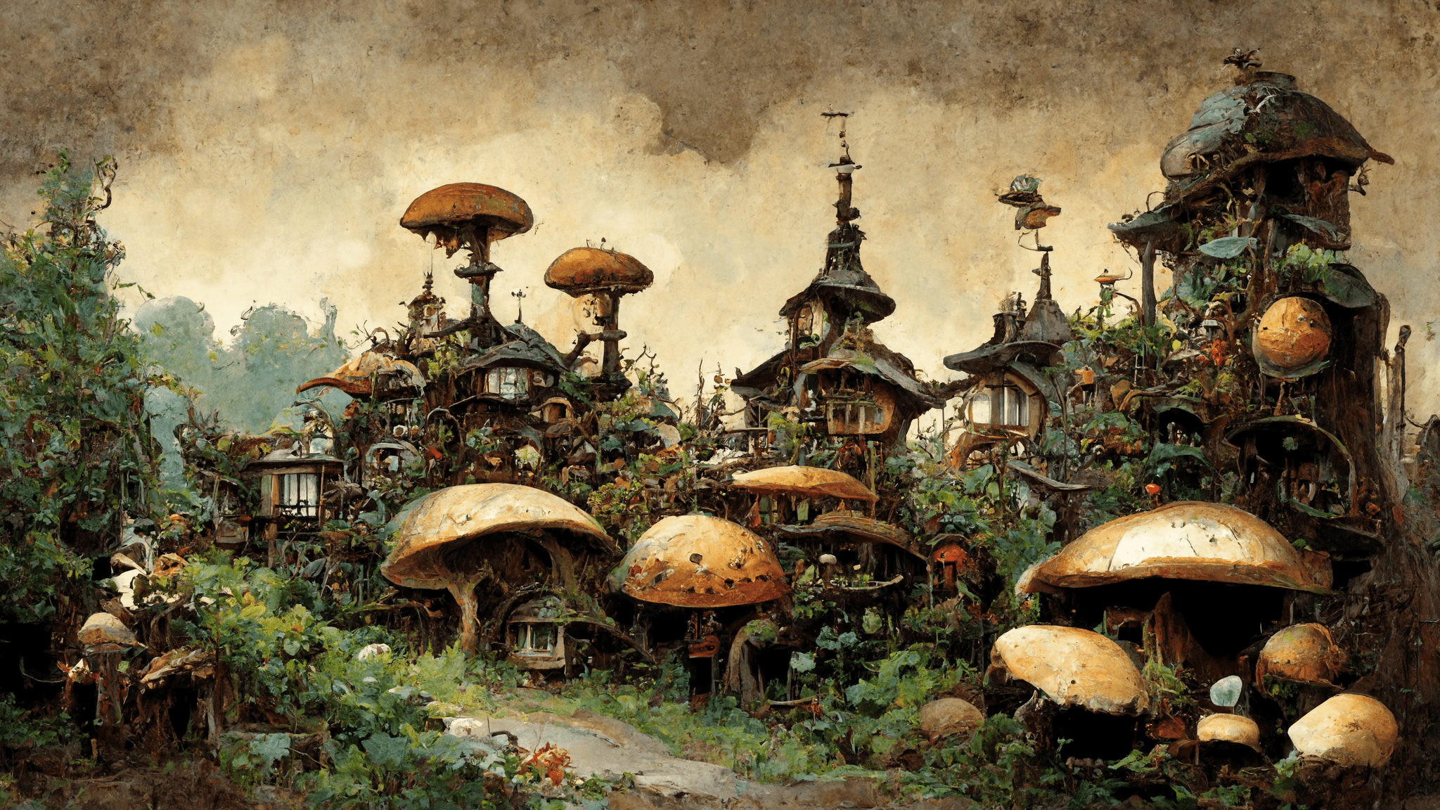 2048x1152 Elf Village (2048 x 1152) Made With MidJourney