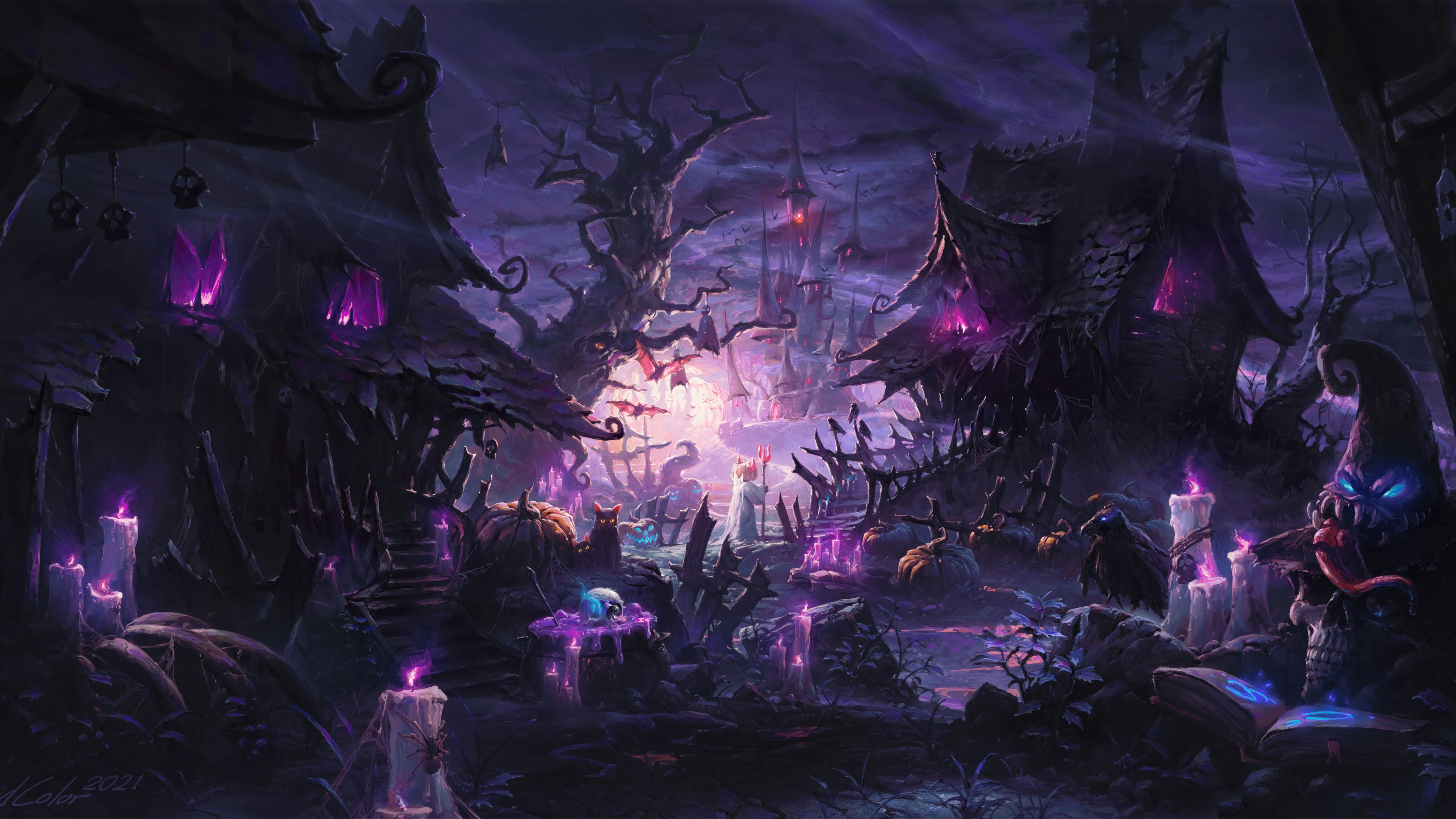 3840x2160 Halloween Village Wallpaper 4K HD PC m