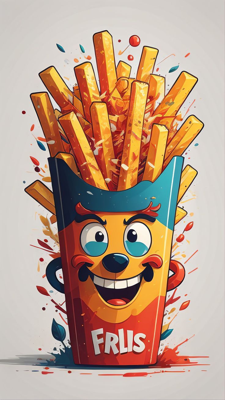 736x1308 Hot fries wallpaper. Cartoon fries art, Colorful loaded fries illustrations, Fries logo