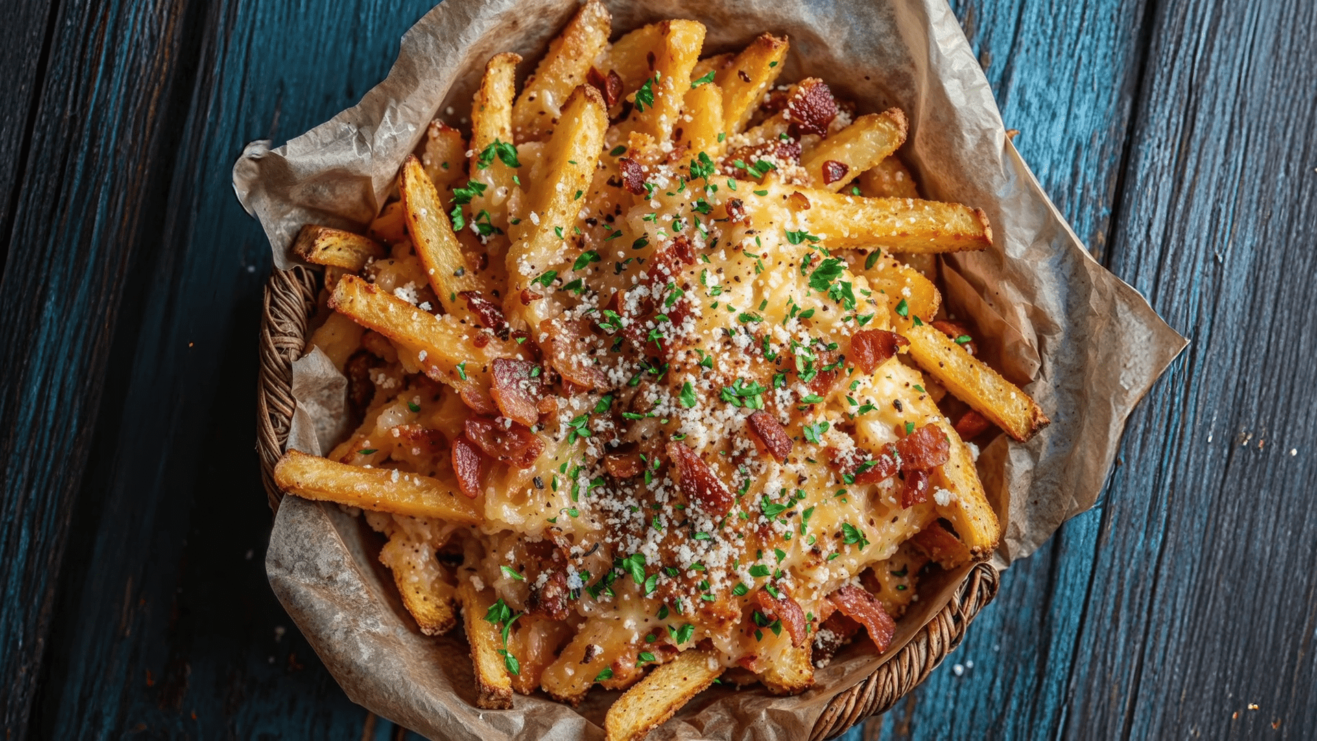 1920x1080 Delicious Loaded Cheese Fries with Bacon and Herbs