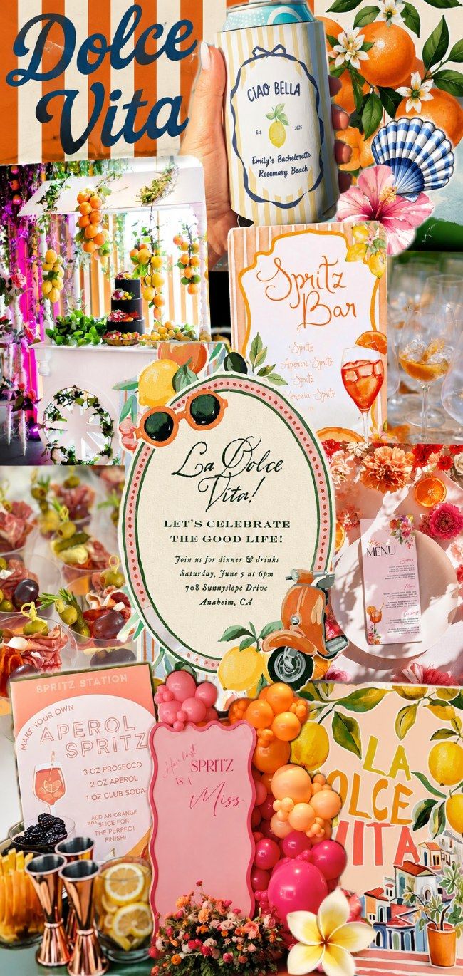 650x1370 La Dolce Vita Italian Summer Spritz Aesthetic Party Collage Wallpaper for Phone Background