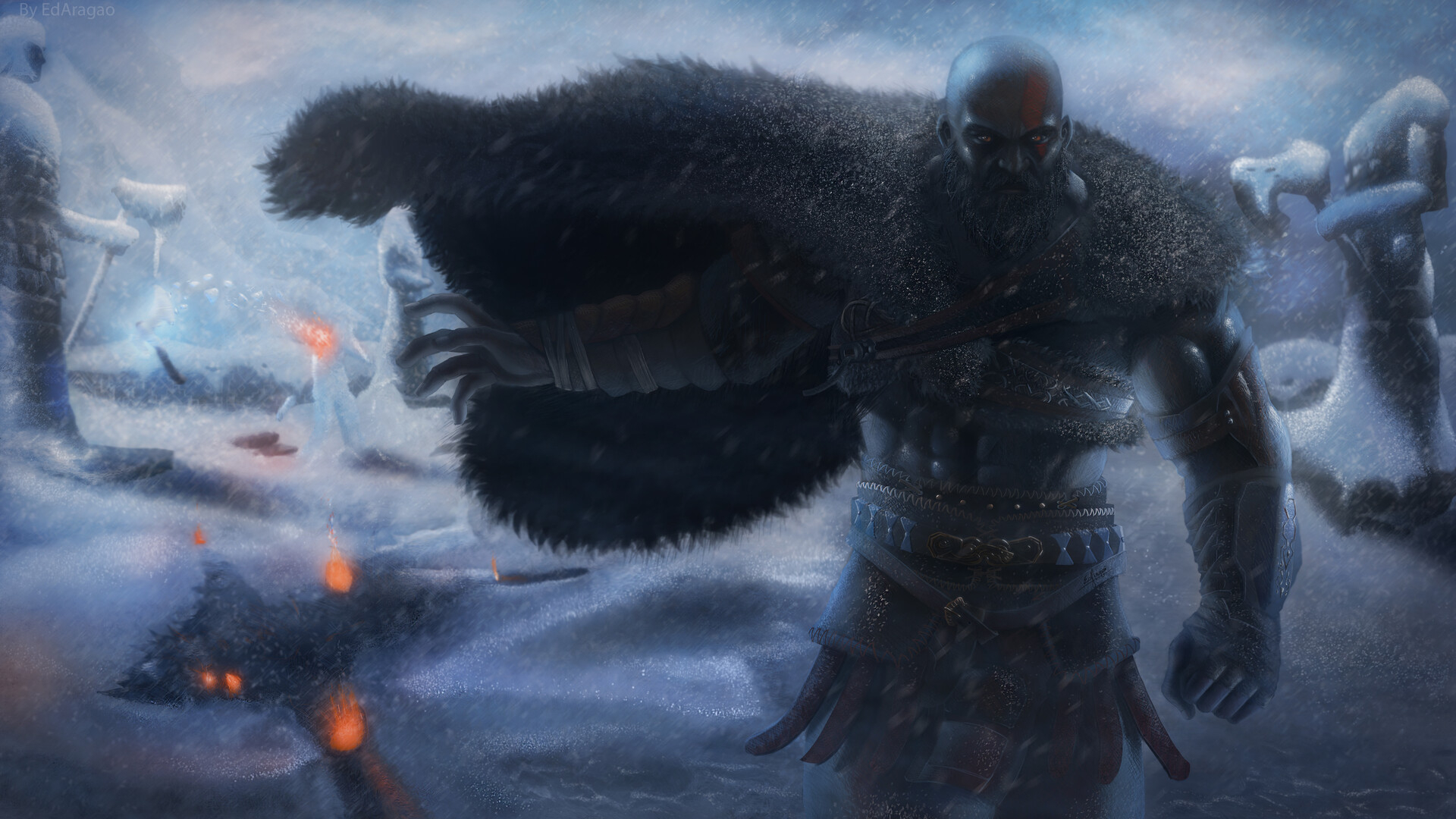 1920x1080 Cool Kratos God of War Ragnarök Illustration Wallpaper, HD Games 4K Wallpaper, Image and Background