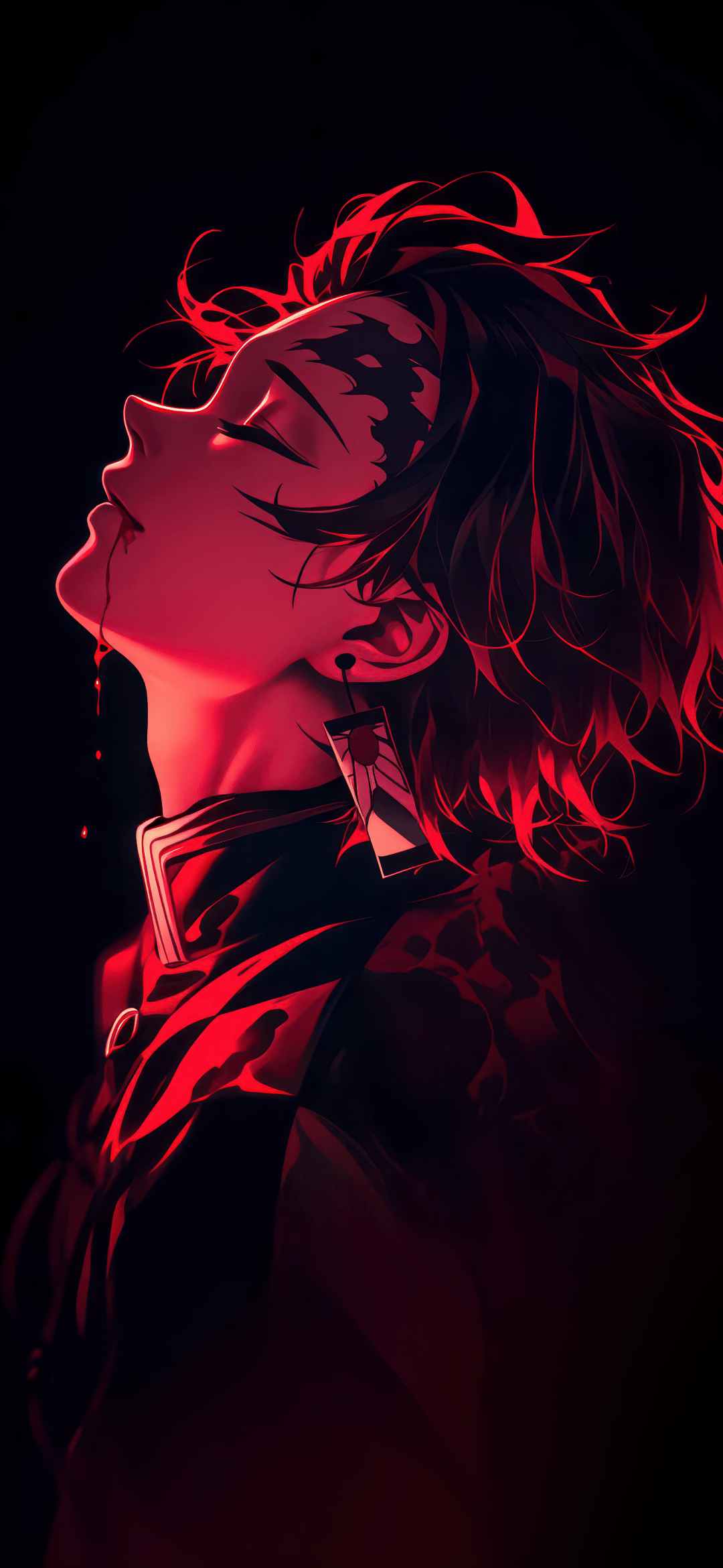 1080x2340 Tanjiro Kamado Wallpaper 4K, Red aesthetic, Dark background