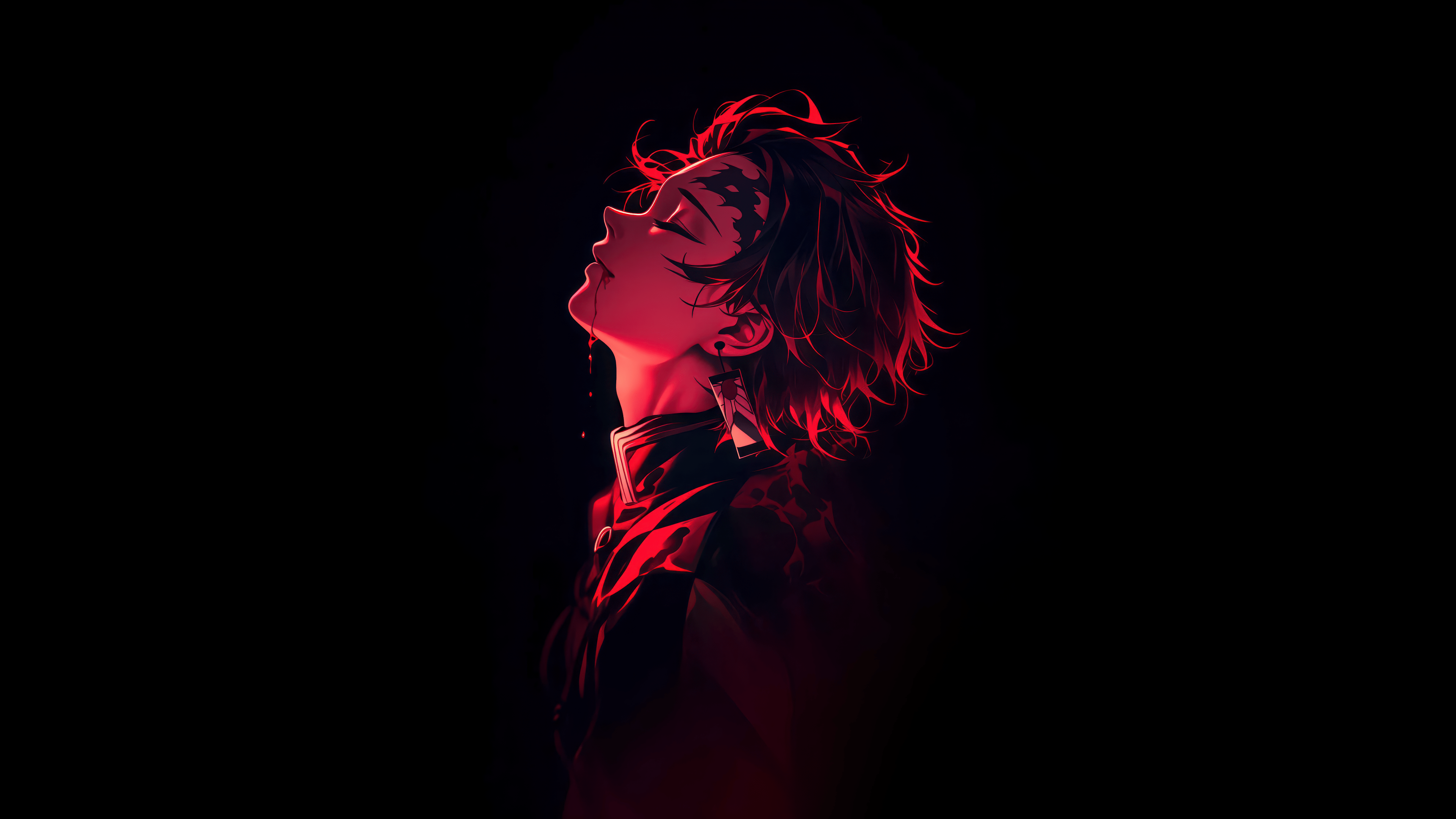 3840x2160 Tanjiro Kamado Wallpaper 4K, Red aesthetic, Dark background