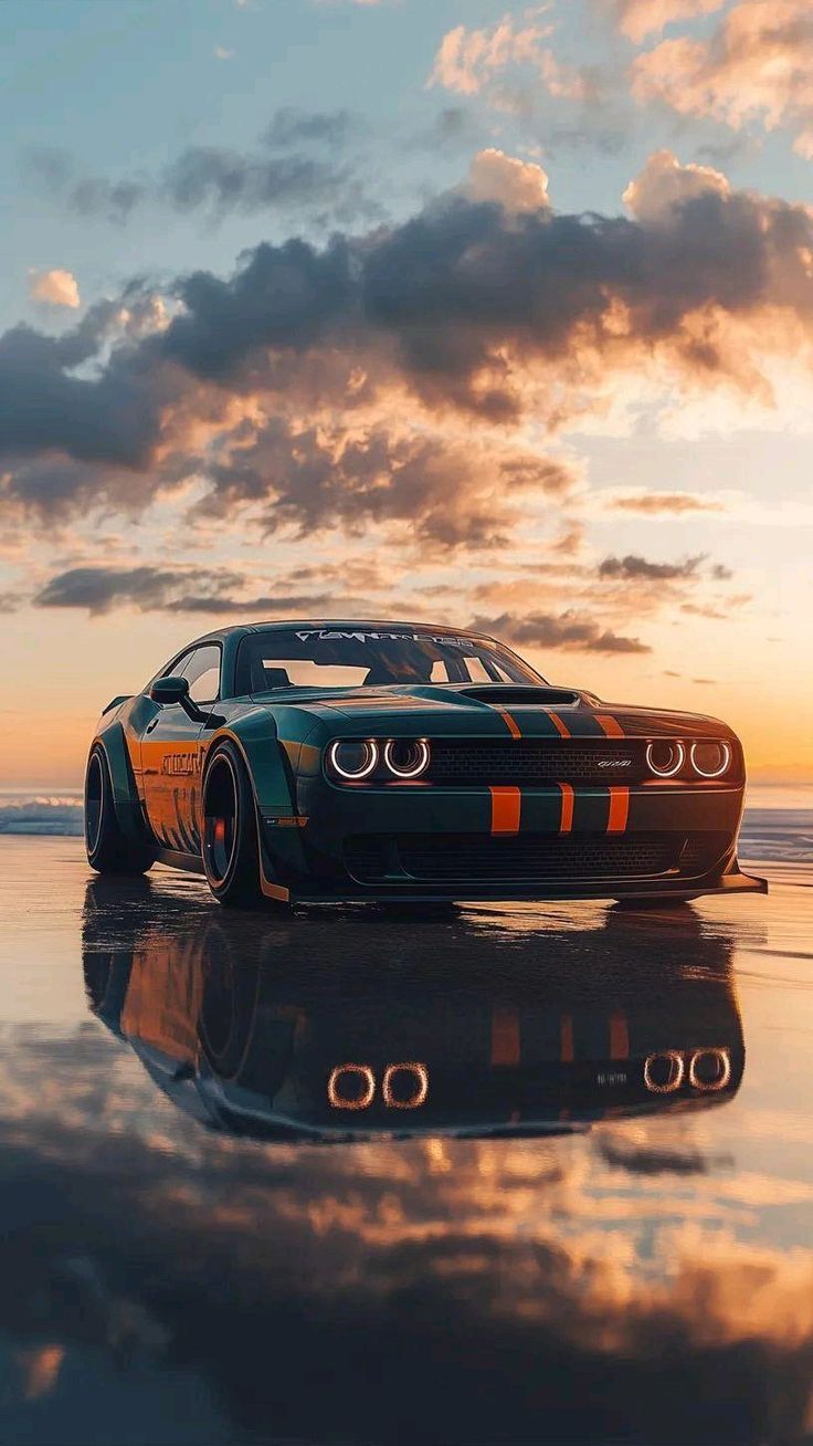 736x1308 Dodge Challenger SRT Black. Custom dodge challenger at sunset, Challenger car wallpaper, Challengers poster 4k