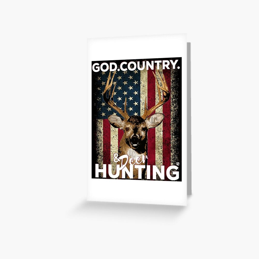 1000x1000 God Country and Deer Hunting American Flag Whitetail Buck Design Greeting Card