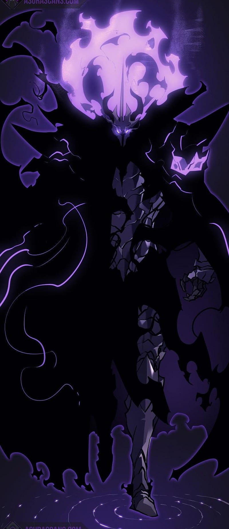 800x1848 Shadow Monarch, solo levelling, black, purple, HD phone wallpaper