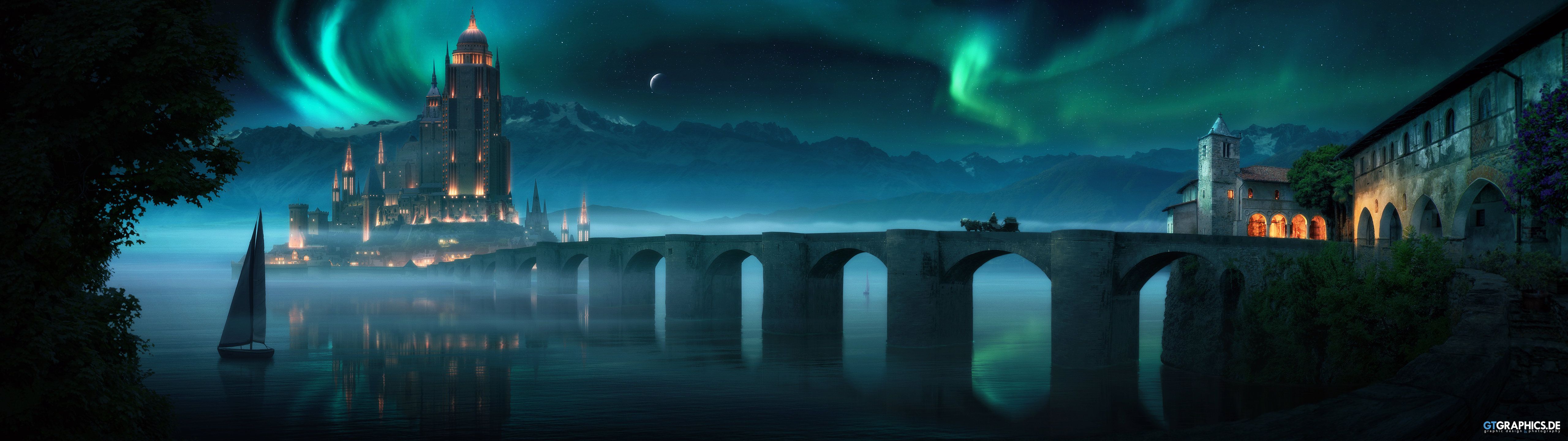 5120x1440 Desktop wallpaper: City, Fantasy 4K free download for PC. 912542