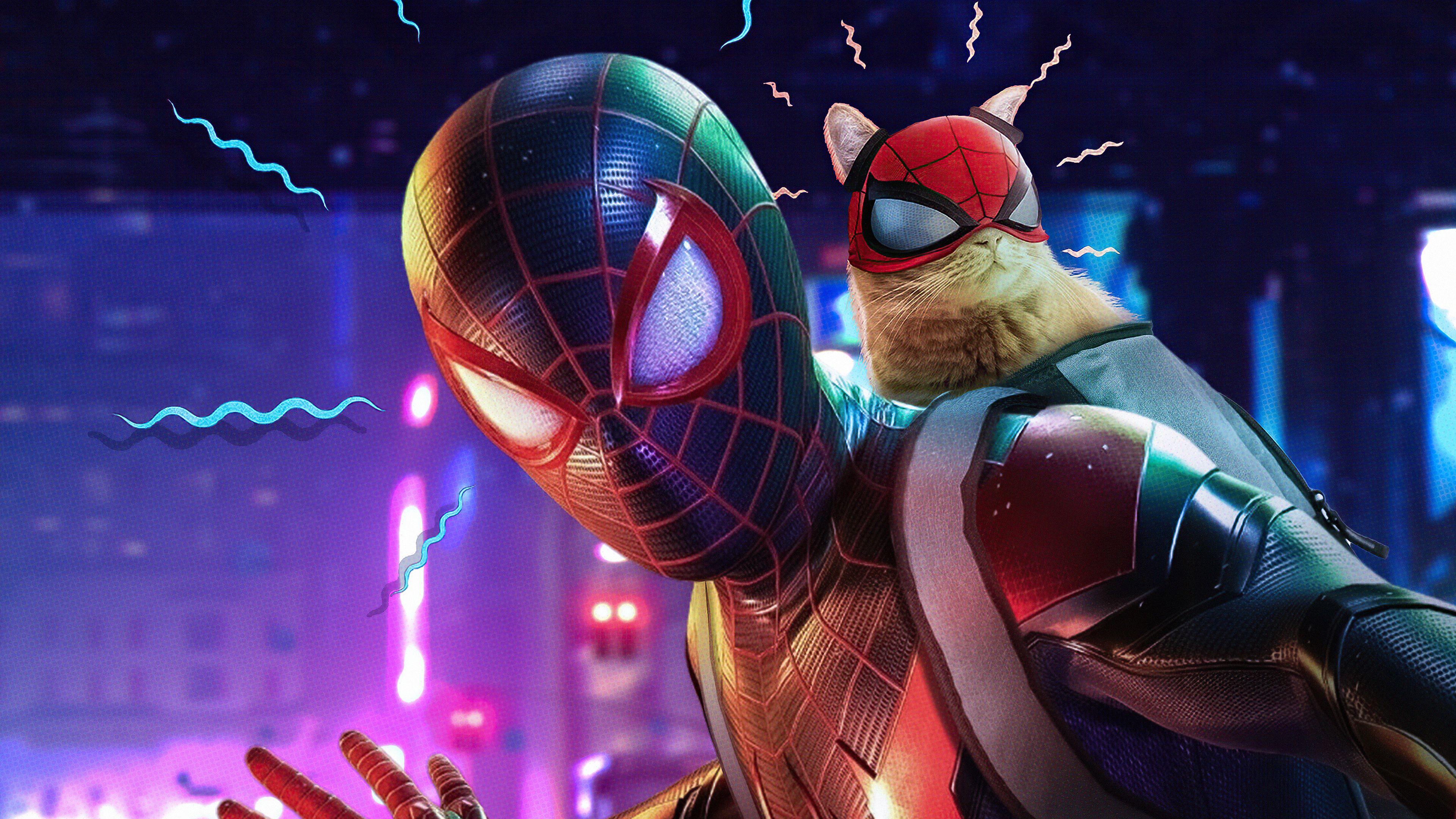 3840x2160 Miles Morales With Cat 4K HD Spiderman Wallpaper
