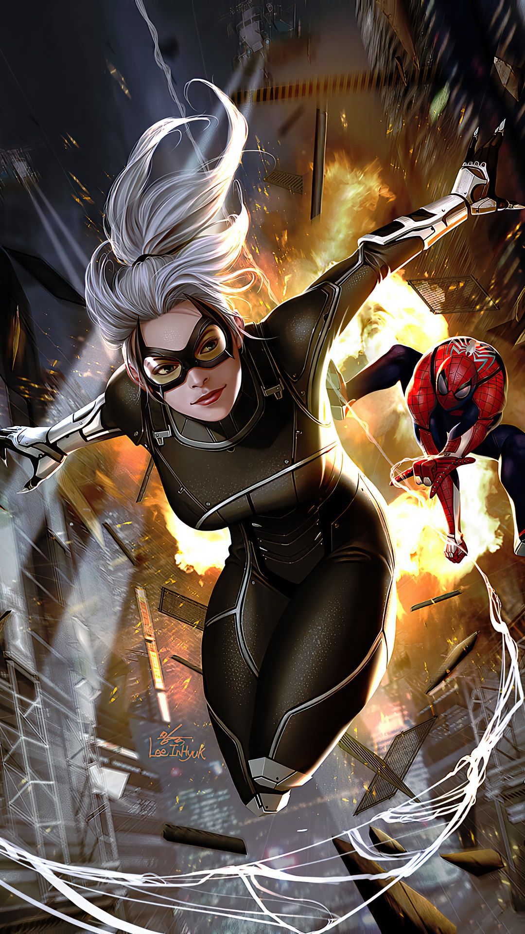 1080x1920 Black Cat Spider Man Wallpaper