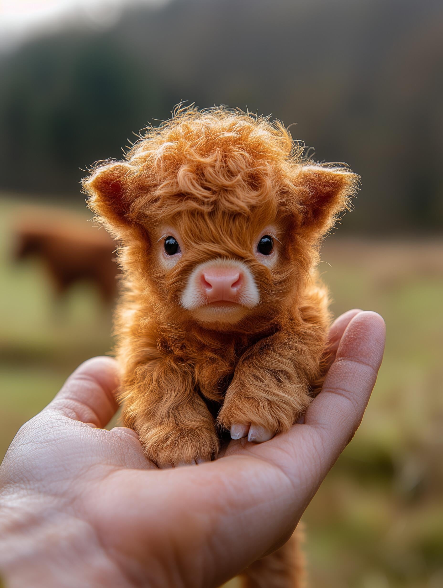 1856x2464 Tiny Baby Highland Cow in the Palm of Your Hand (digital Print)