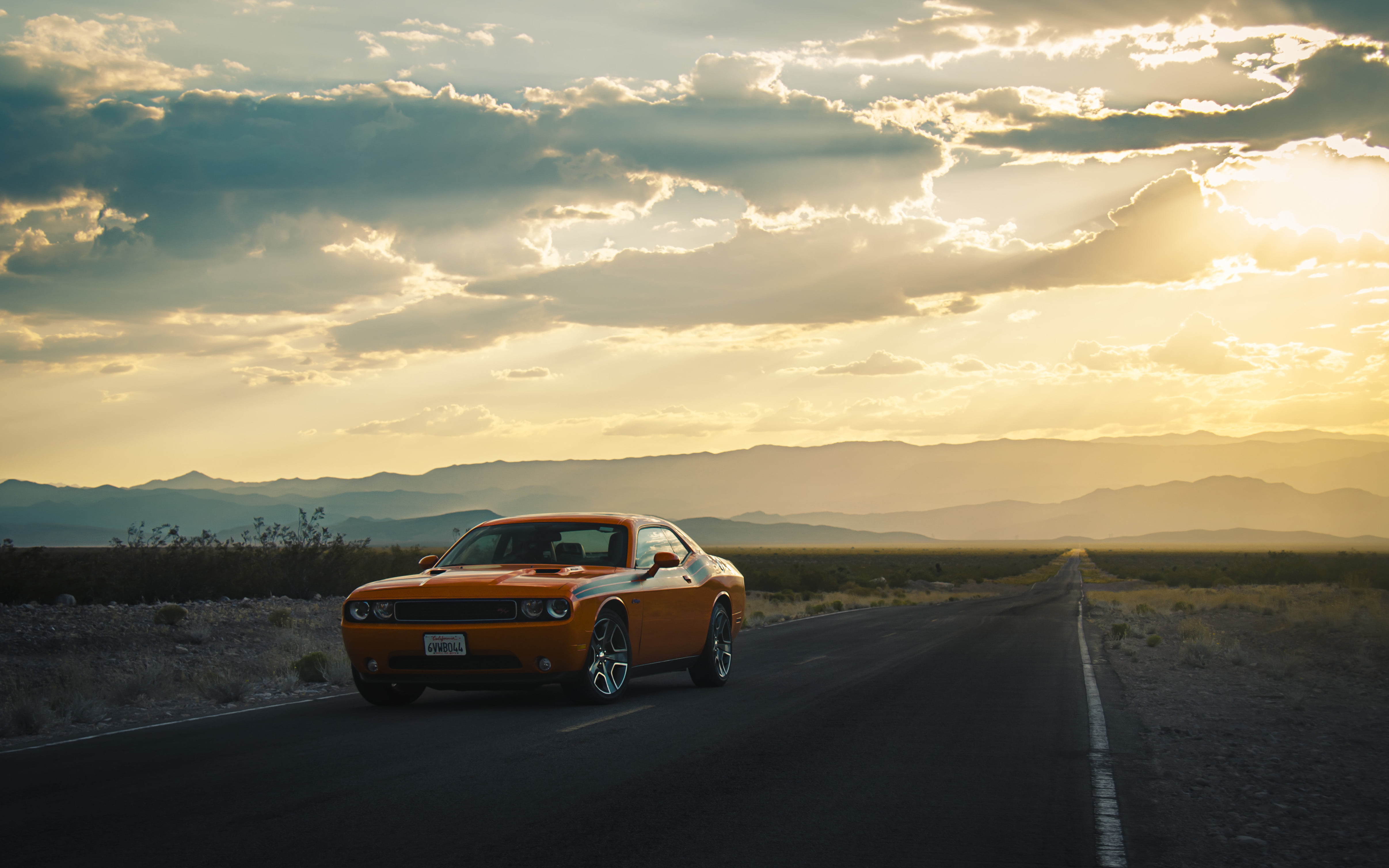 4826x3016 Orange muscle car in rule of thirds photography HD wallpaper