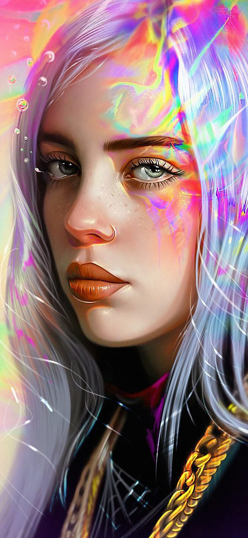 800x1733 Billie Eilish, artist, bonito, colorful, eyes, lips, HD phone wallpaper