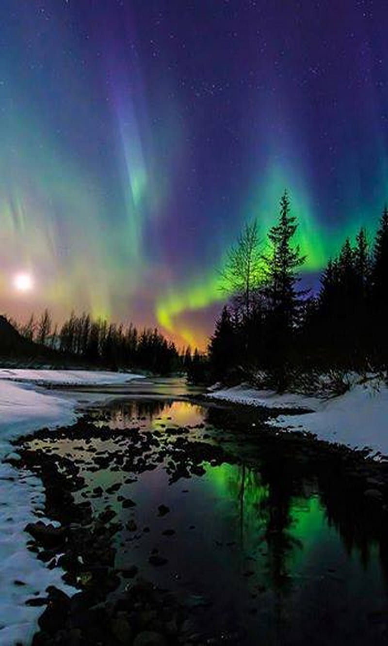 800x1333 Alaska, aurora, colors, moon set, sky, HD phone wallpaper