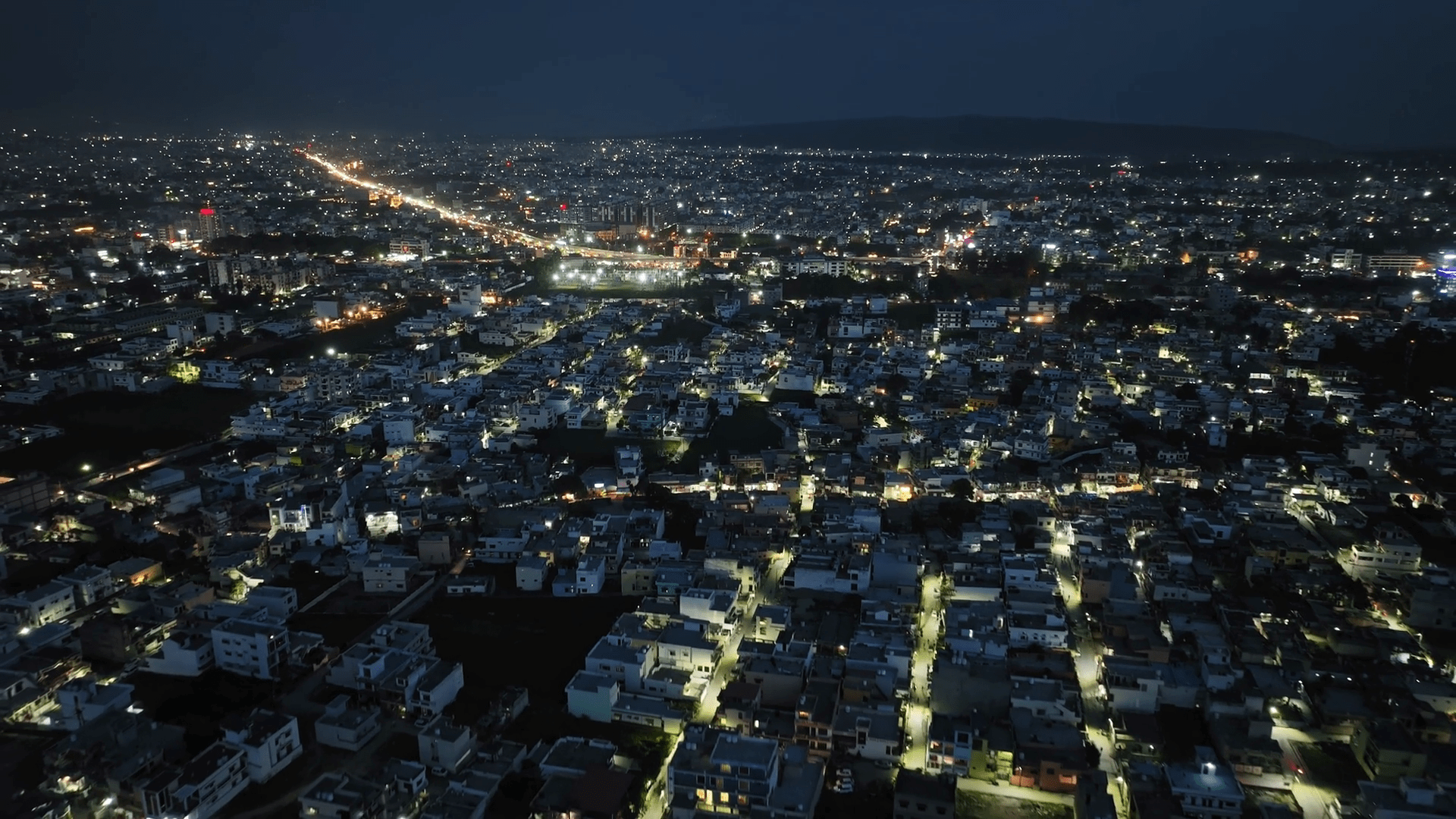 1920x1080 Aerial view of residential area of Dehradun, Uttarakhand, India at night