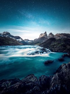 240x320 Download wallpaper 240x320 waterfall, lake, rocks, torres del paine, national park, chile old mobile, cell phone, smartphone HD background
