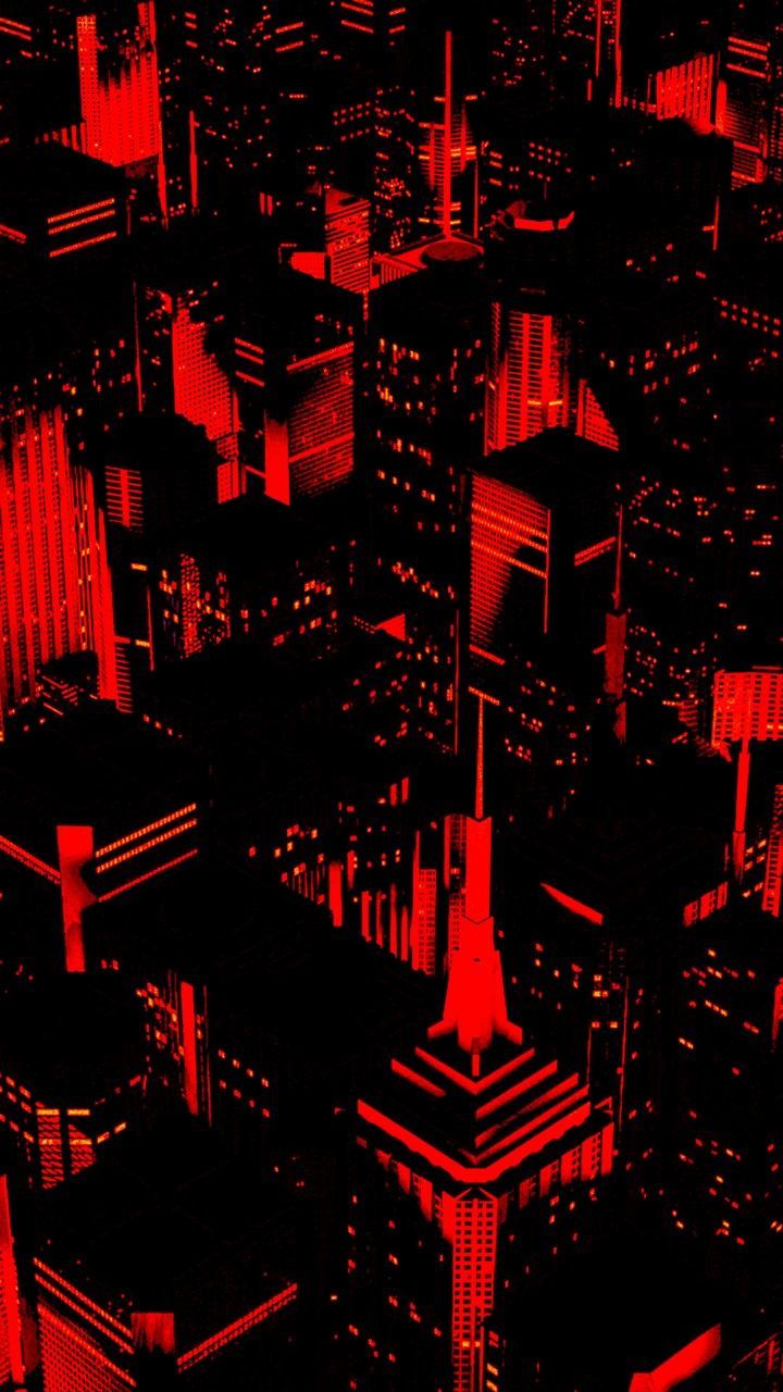 720x1280 Dark Red Wallpaper: Aesthetic Cityscape at Night. Cityscape wallpaper ideas, Nighttime city lights, Red and black cityscape