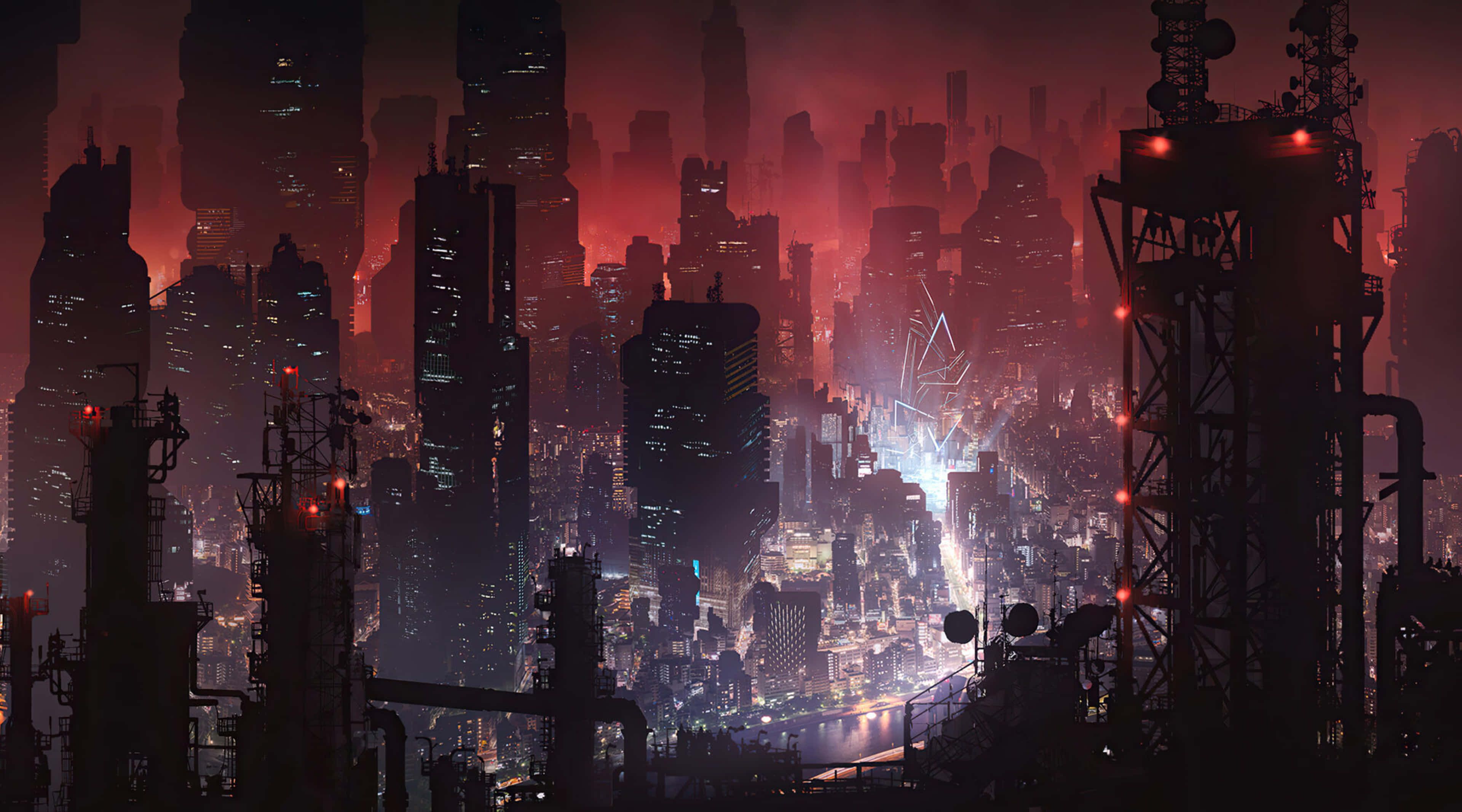 3840x2134 Download Red Faded Effect Darck City 4k Wallpaper