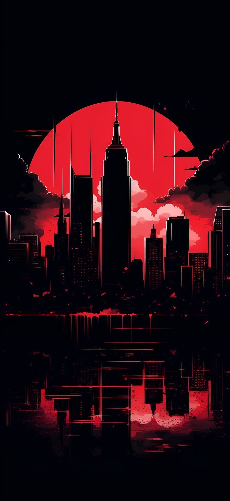 736x1600 New York City Skyline: Vibrant Red Aesthetic Wallpaper iPhone