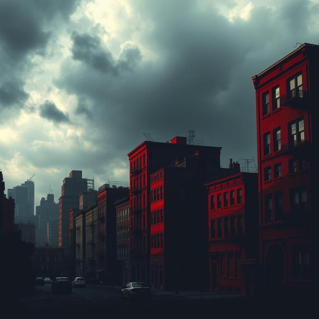 1024x1024 Vibrant Red & Black Cityscape: Urban Dreams Unleashed