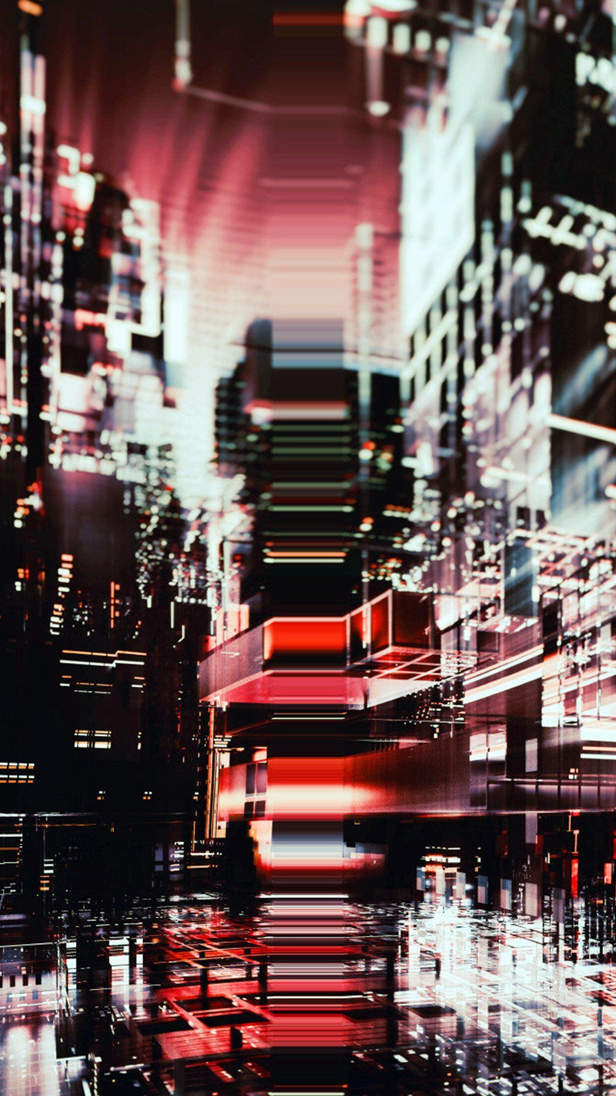 1242x2208 Digital City Red Light Abstract Art Black iPhone 6 Wallpaper