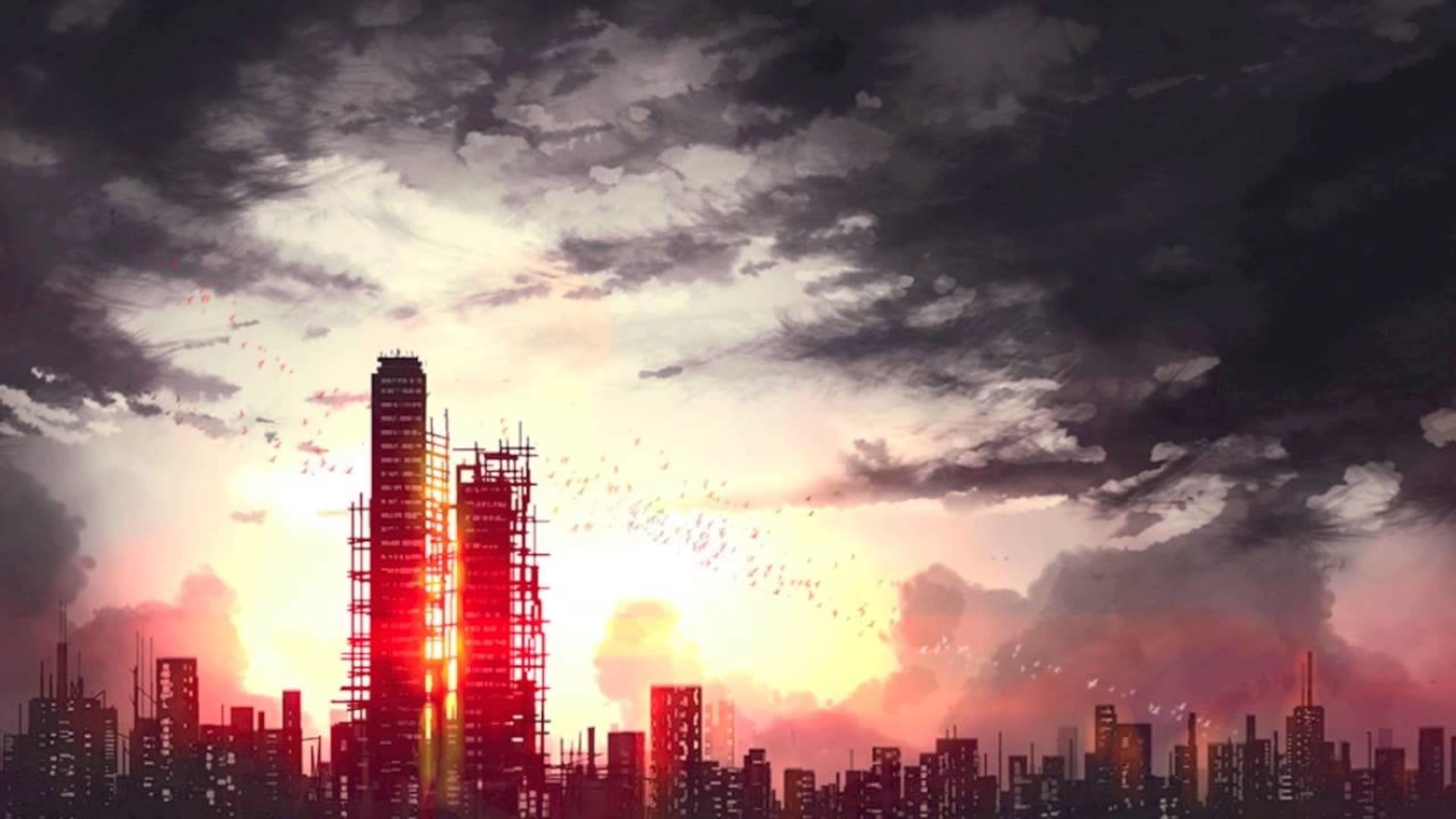 1920x1080 Sunset scenery, Dark City HD wallpaper