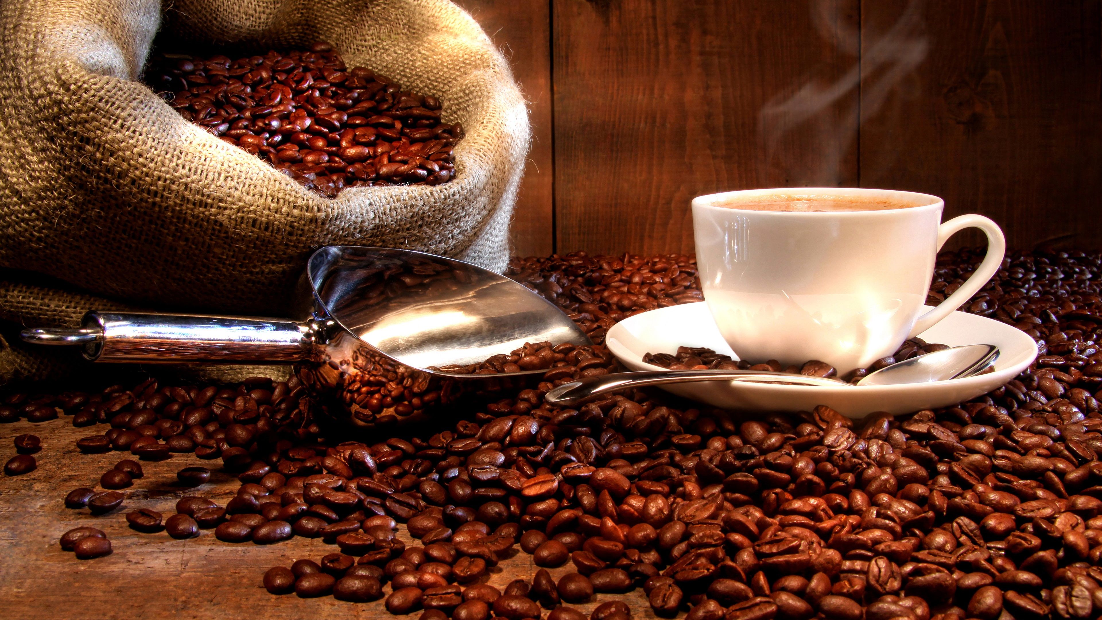 3840x2160 Wallpaper Coffee drinks, cup, saucer, coffee beans 3840x2160 UHD 4K Picture, Image