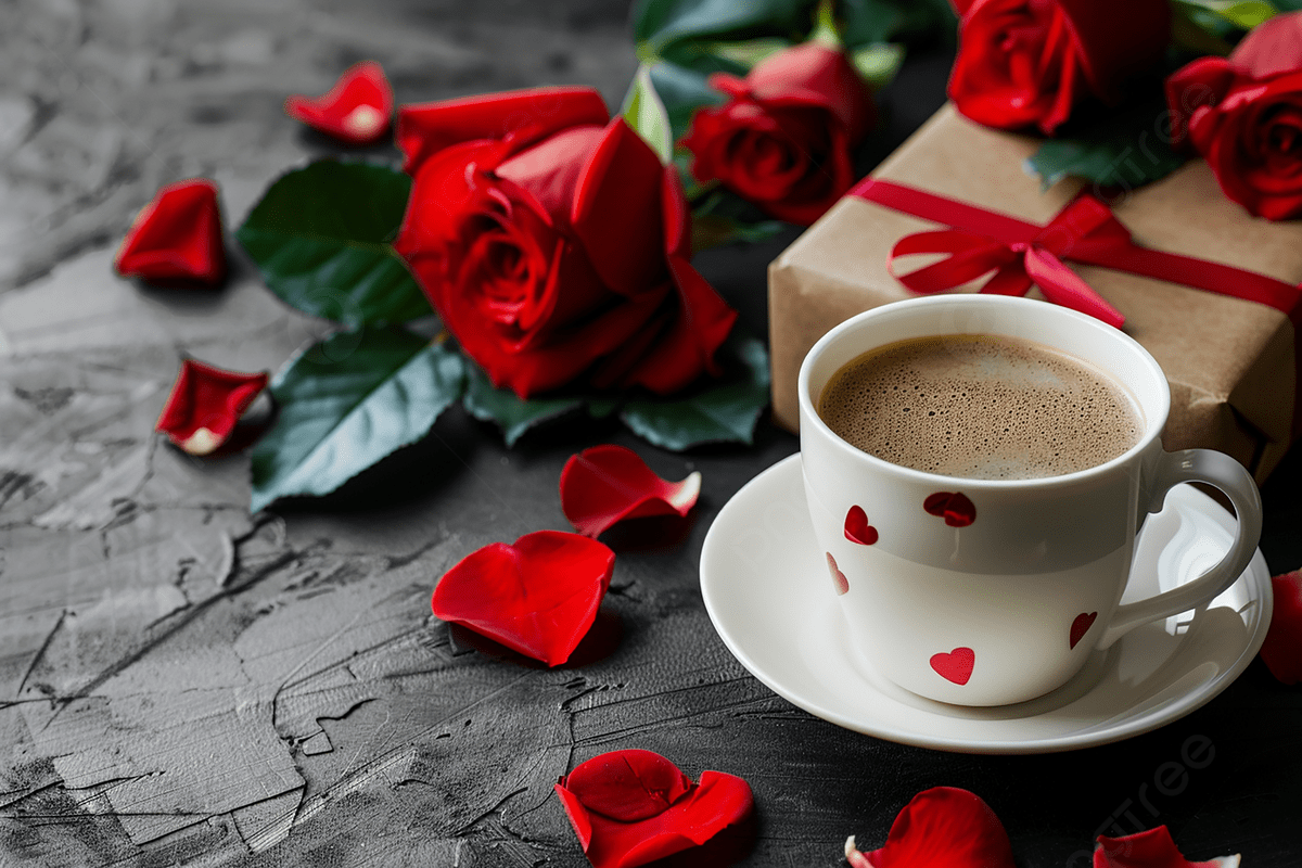 1200x800 Cup Of Coffee Or Tea With Heart Present And Roses Copy Space Valentines Day Concept, Beautiful, Mug, Background Background Image And Wallpaper for Free Download