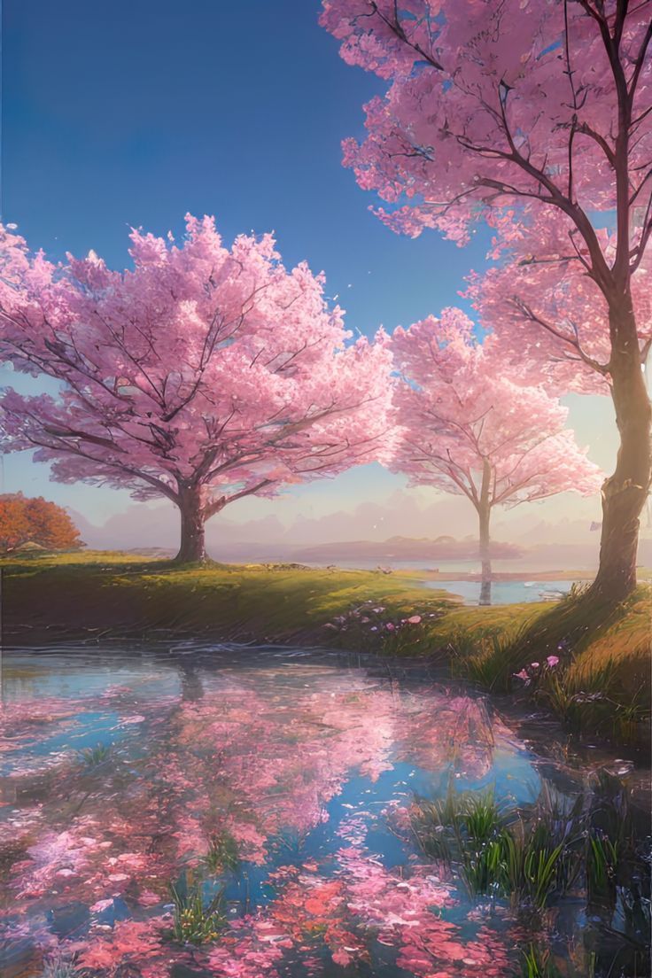 736x1104 Calm Lake Sakura Serenade