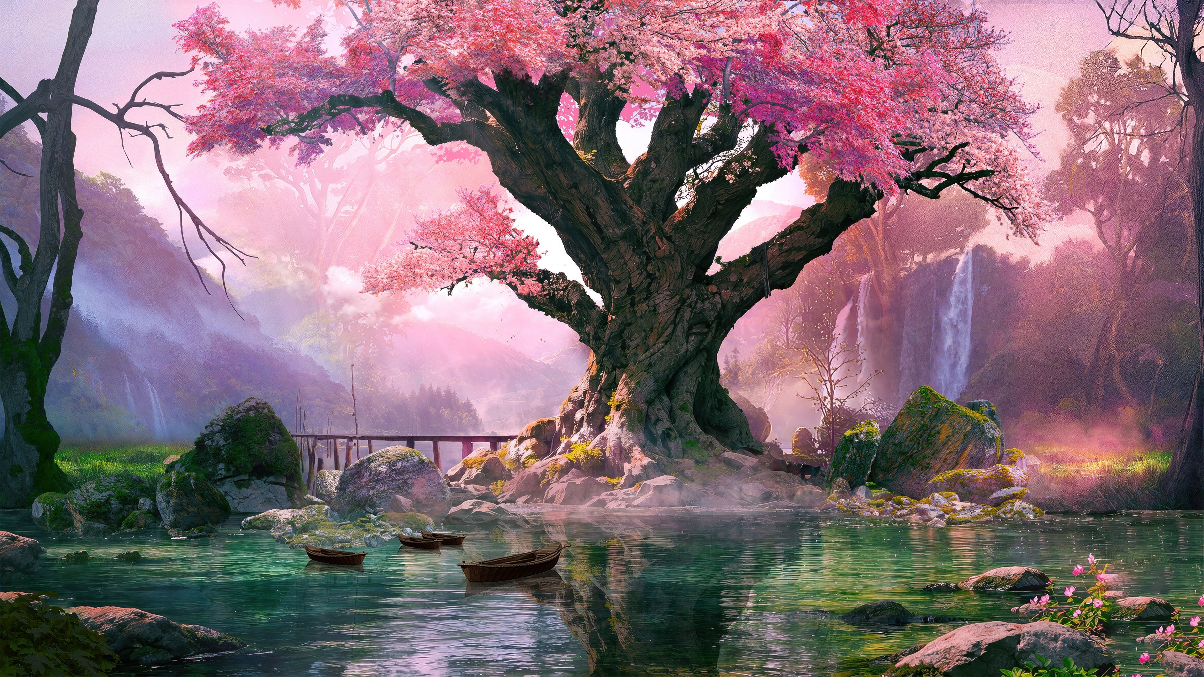 3840x2160 Surreal Wallpaper 4K, Cherry blossom, Tranquility