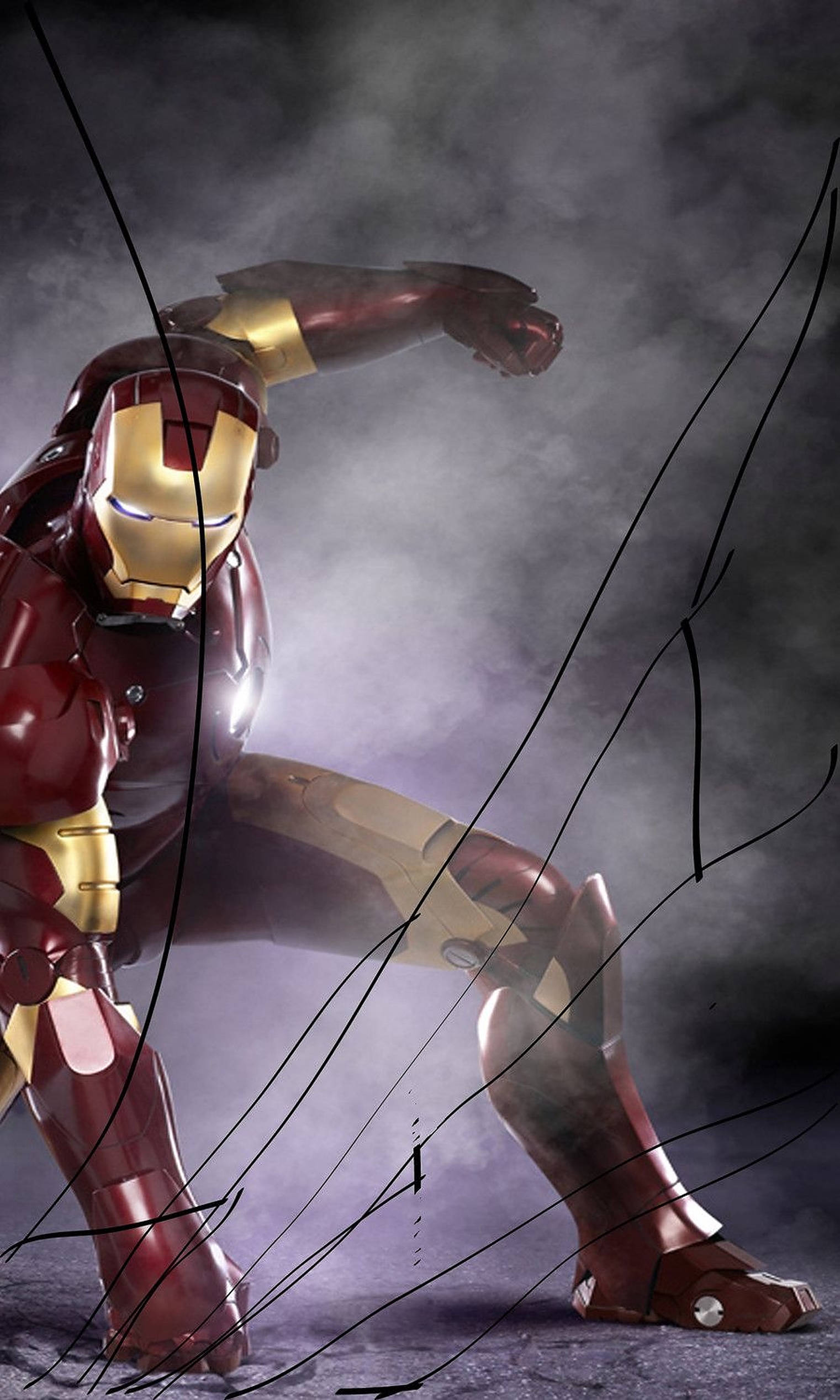 1521x2535 Download Iron Man Landing Cracked Screen Wallpaper