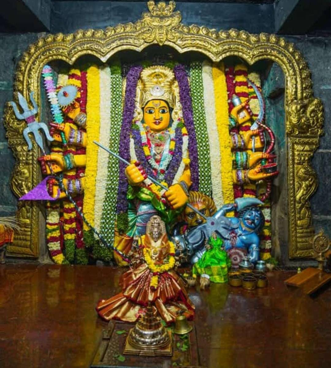1080x1200 Warangal Bhadrakali Temple Navaratri Mahishasura Mardhini Alankaram image