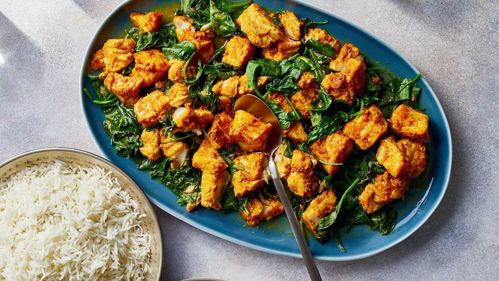 1600x900 Sheet Pan Fish Tikka With Spinach