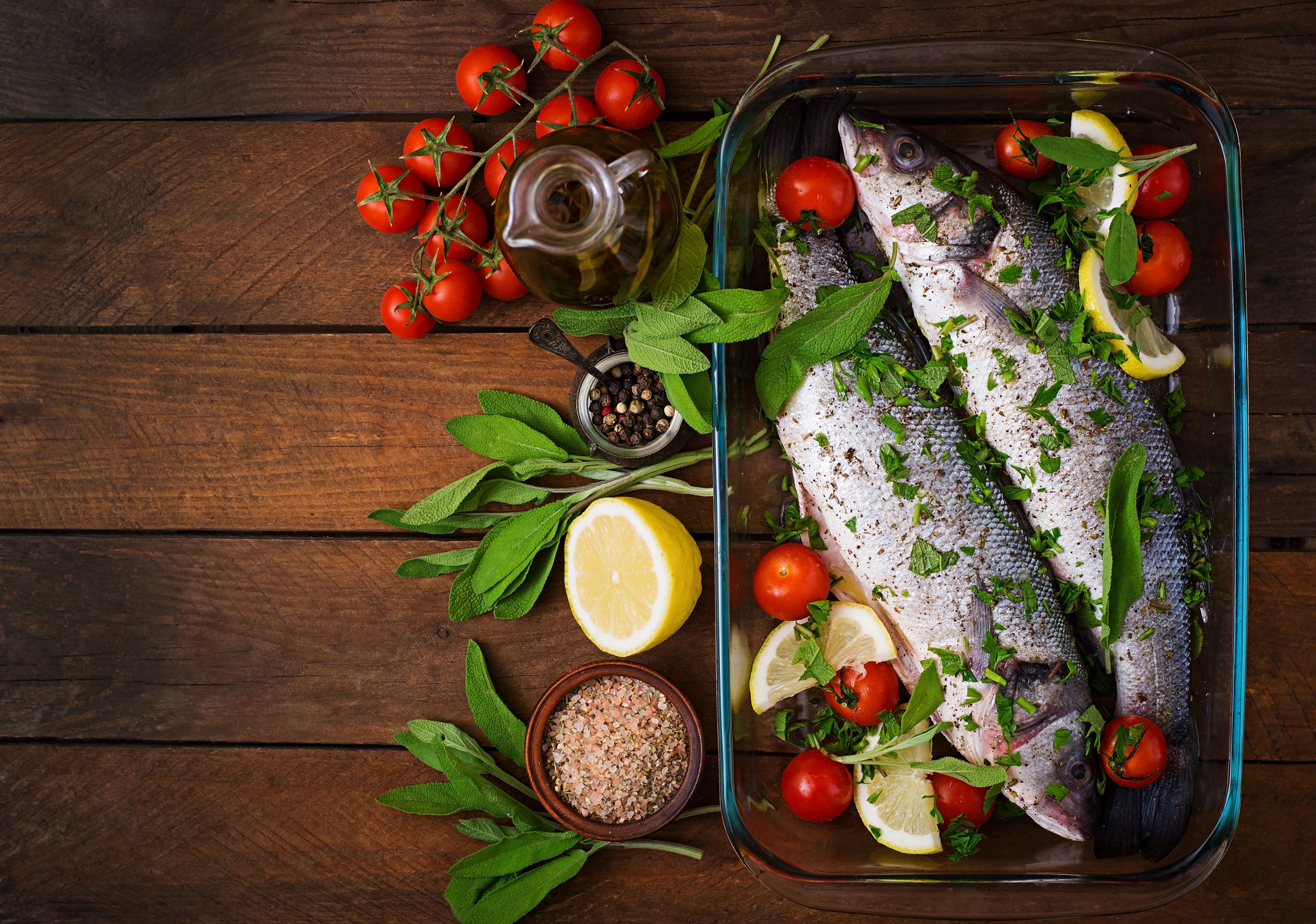 4641x3262 Download Tomato Seafood Still Life Food Fish 4k Ultra HD Wallpaperx3262