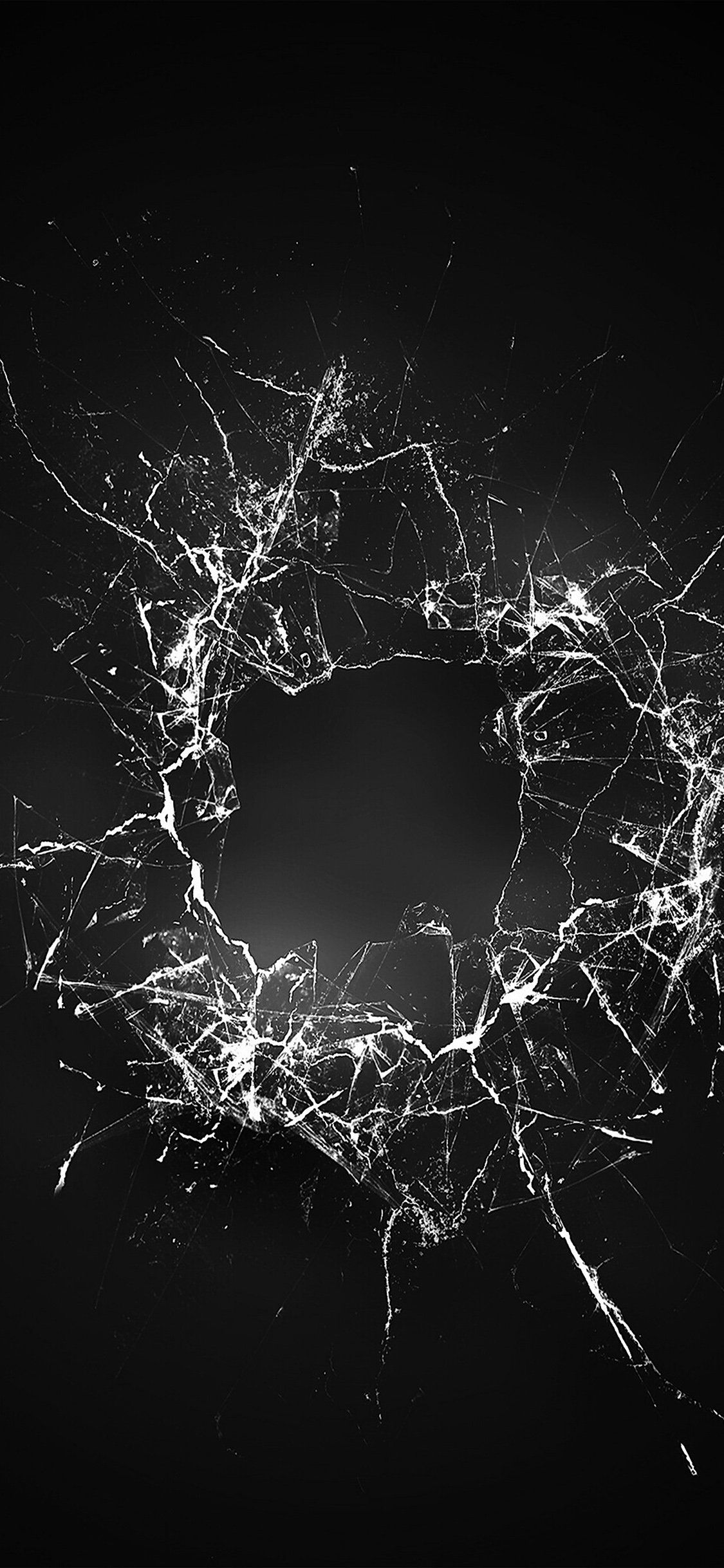 1125x2436 Crack Glass Dark Bw Texture Pattern iPhone Wallpaper