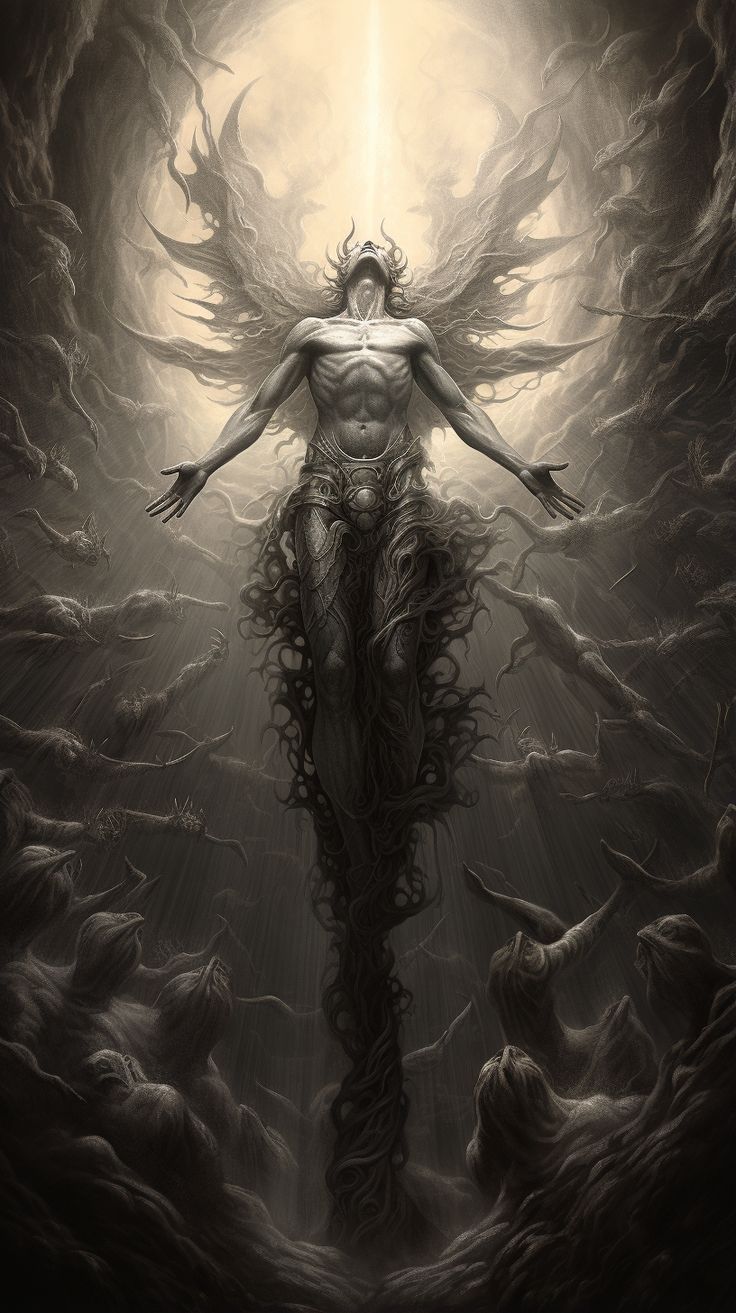736x1313 Heavenly demon tattoo. Dark god wallpaper, Fallen angel lucifer wallpaper, Dark fantasy art