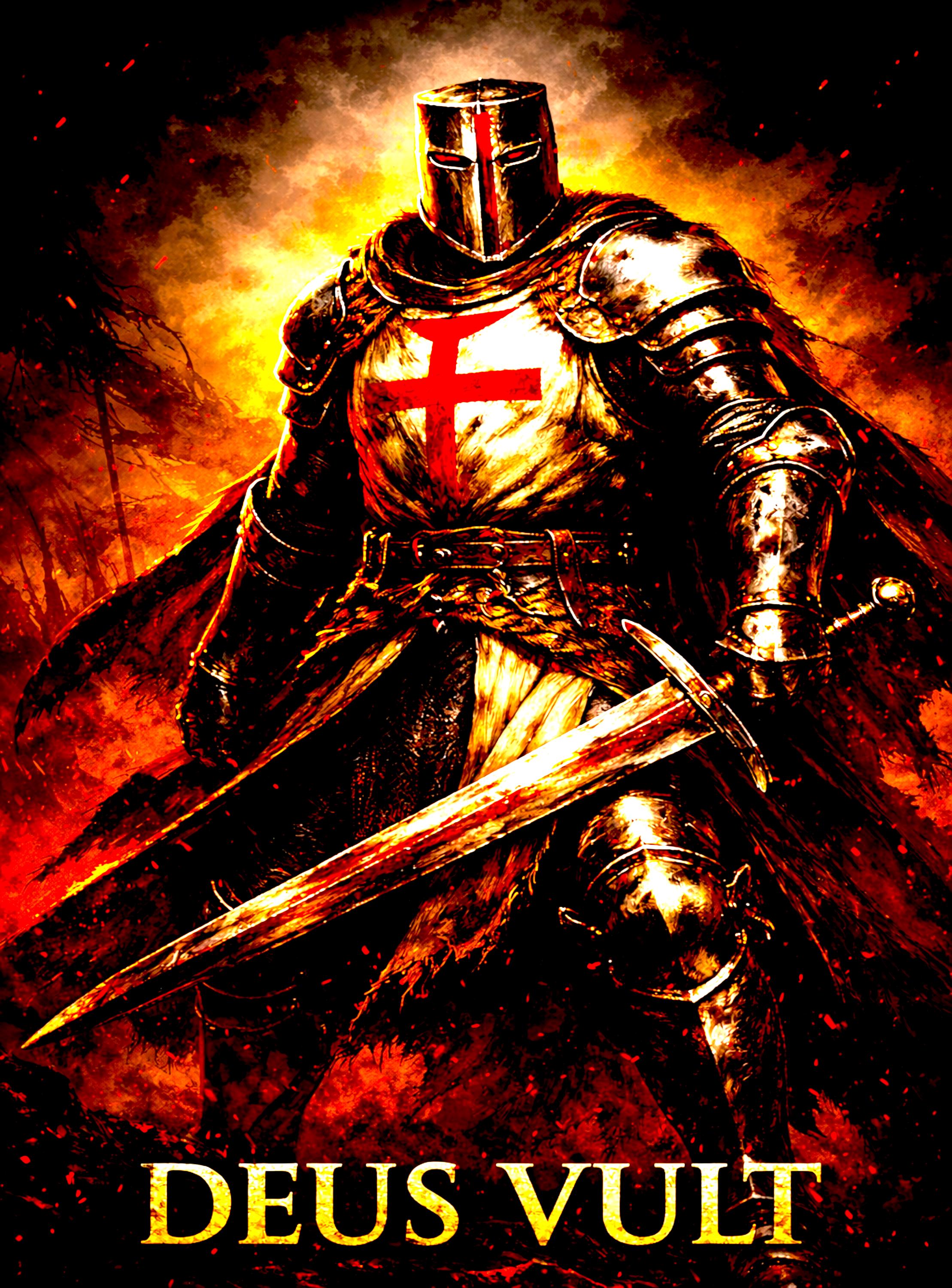 2218x3000 DEUS VULT Knights Templar Crusader Digital Download, Medieval Warrior Epic Christian Knight Art