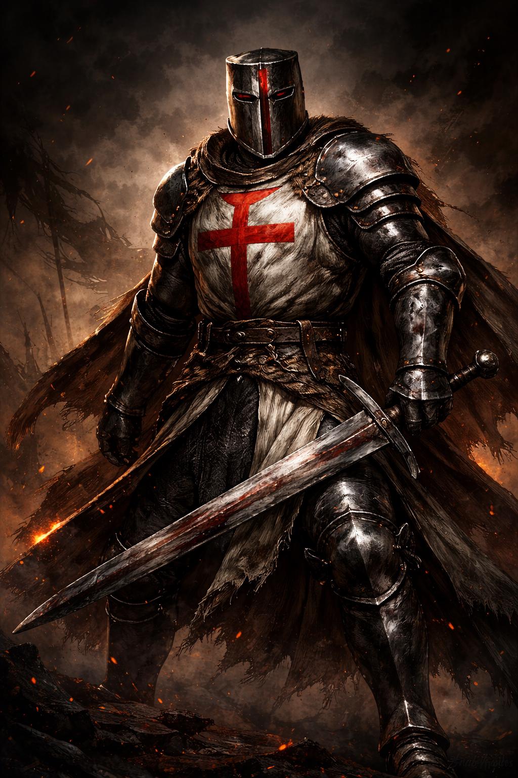 1024x1536 DEUS VULT Knights Templar Crusader Digital Download, Medieval Warrior Epic Christian Knight Art